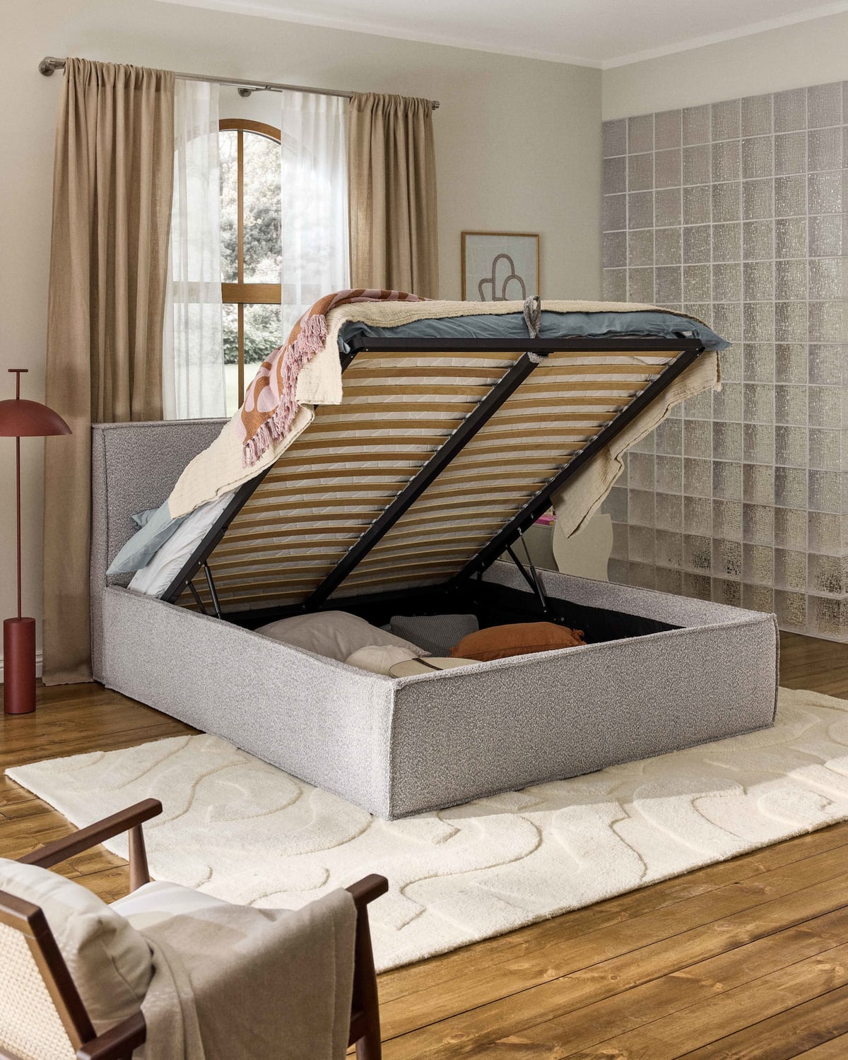 Dream Bouclé Upholstered Bed with Storage — Light Grey