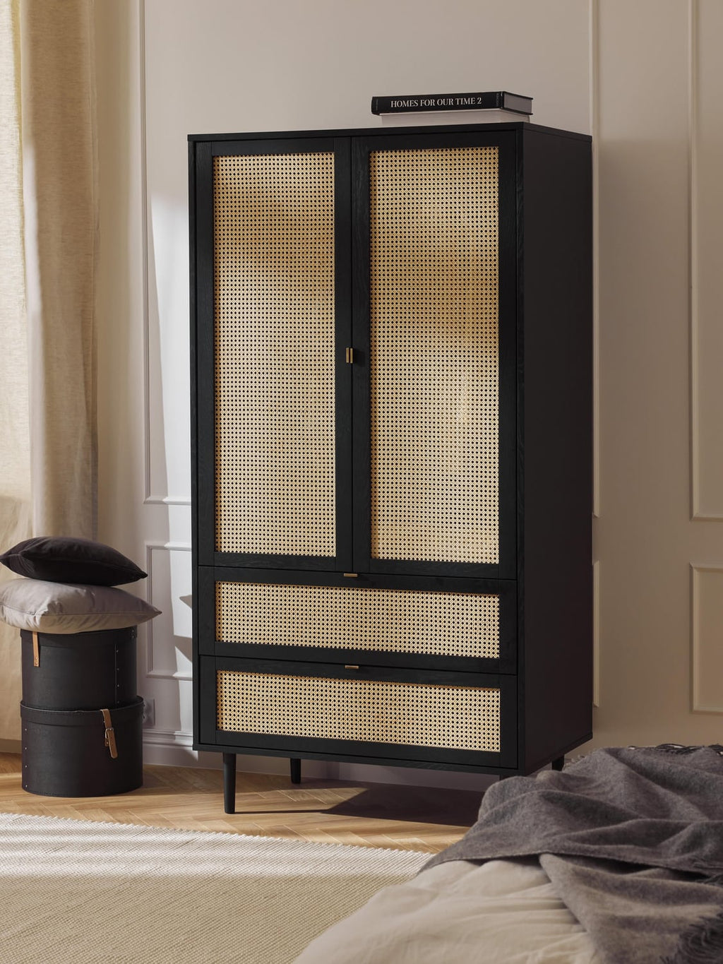 Aries Small Wardrobe with Viennese Cane, 2-door — Dark Grey