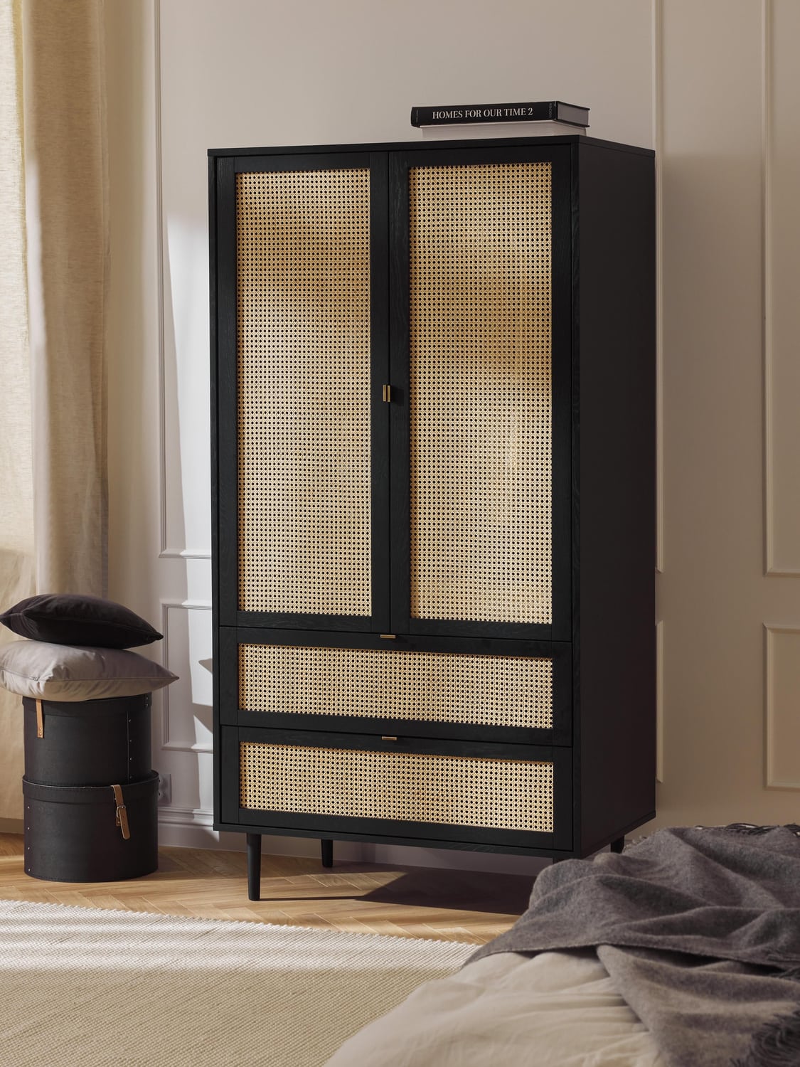 Aries Small Wardrobe with Viennese Cane, 2-door — Dark Grey