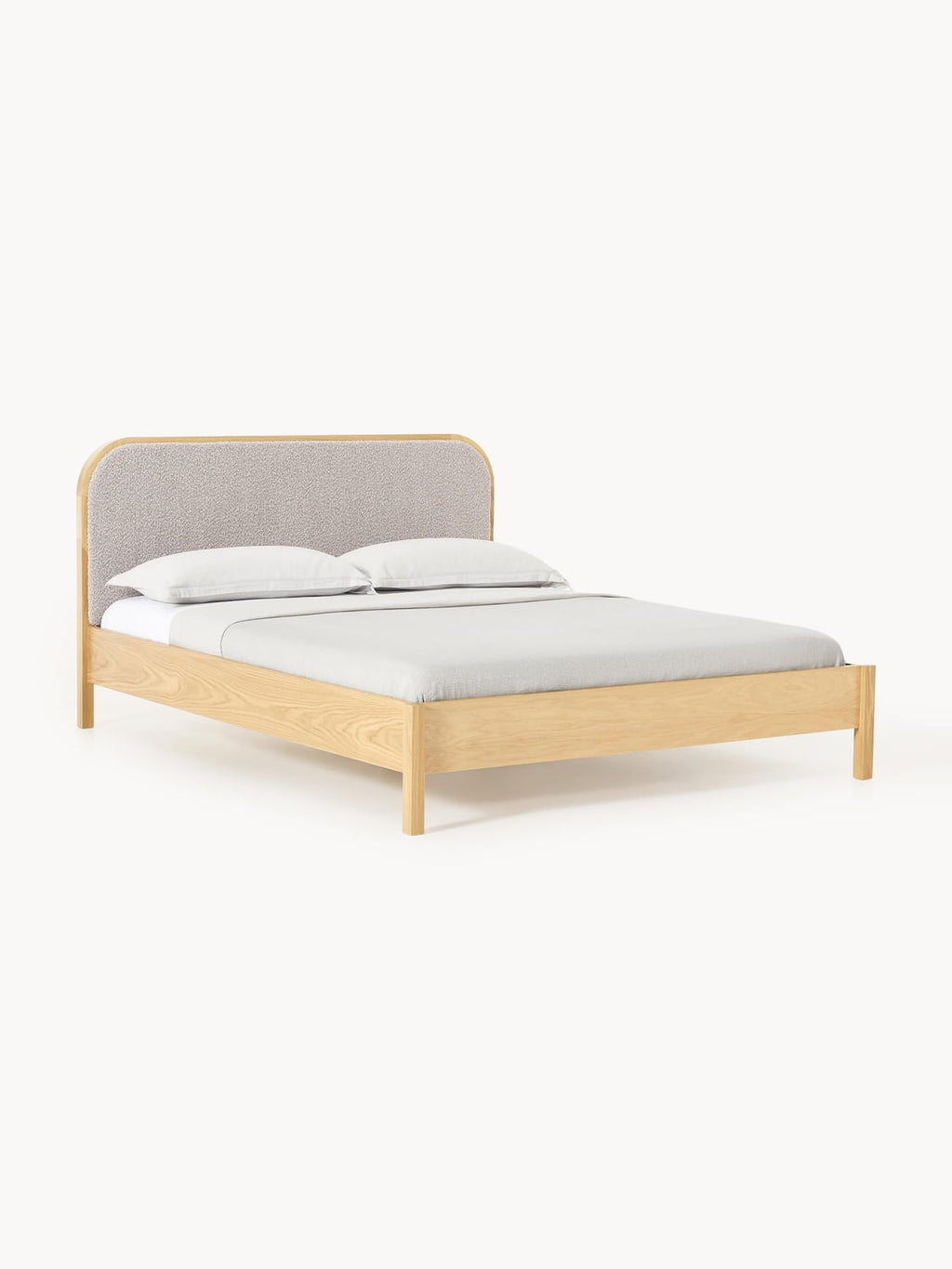 Jones Wooden Bed with Headboard in Bouclé — Rose