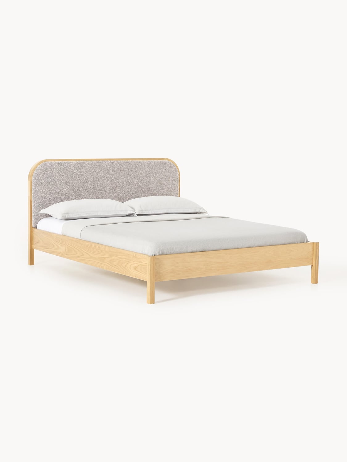 Jones Wooden Bed with Headboard in Bouclé — Rose