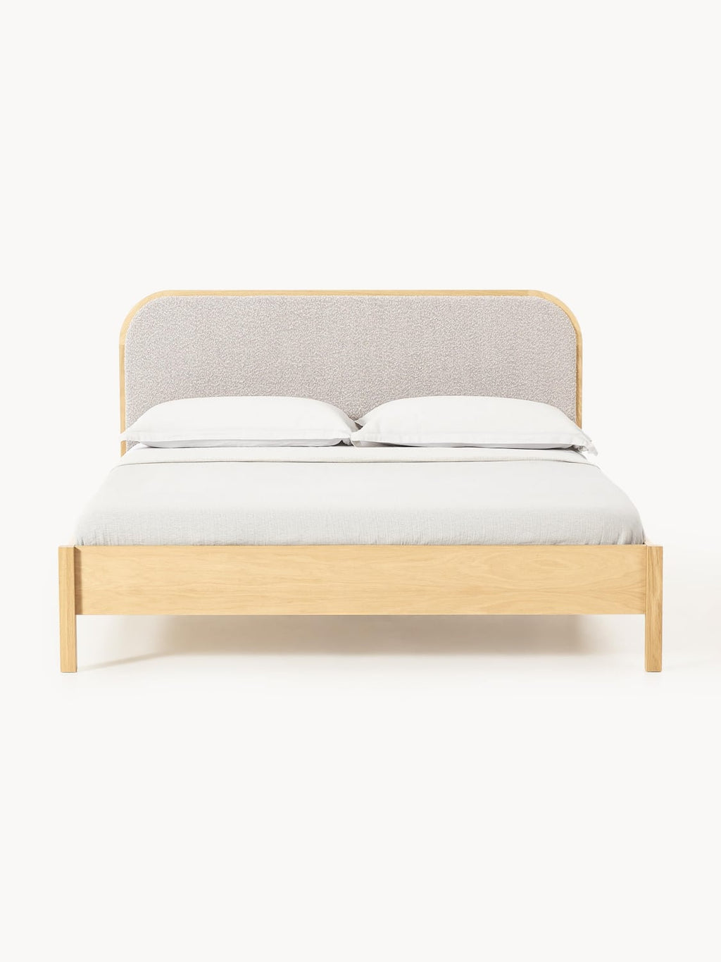 Jones Wooden Bed with Headboard in Bouclé — Rose