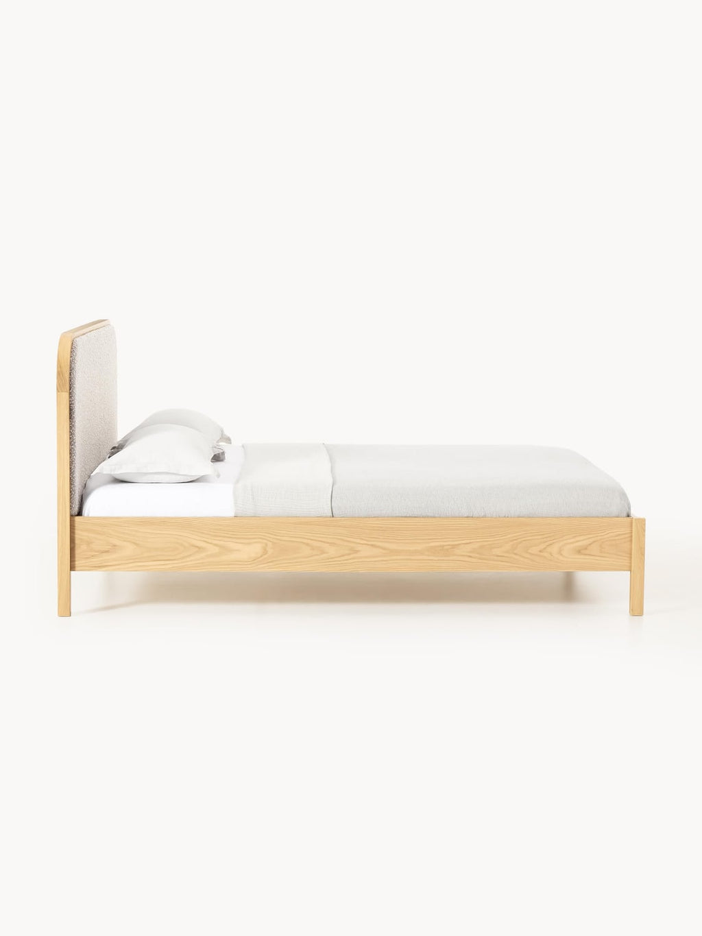 Jones Wooden Bed with Headboard in Bouclé — Rose