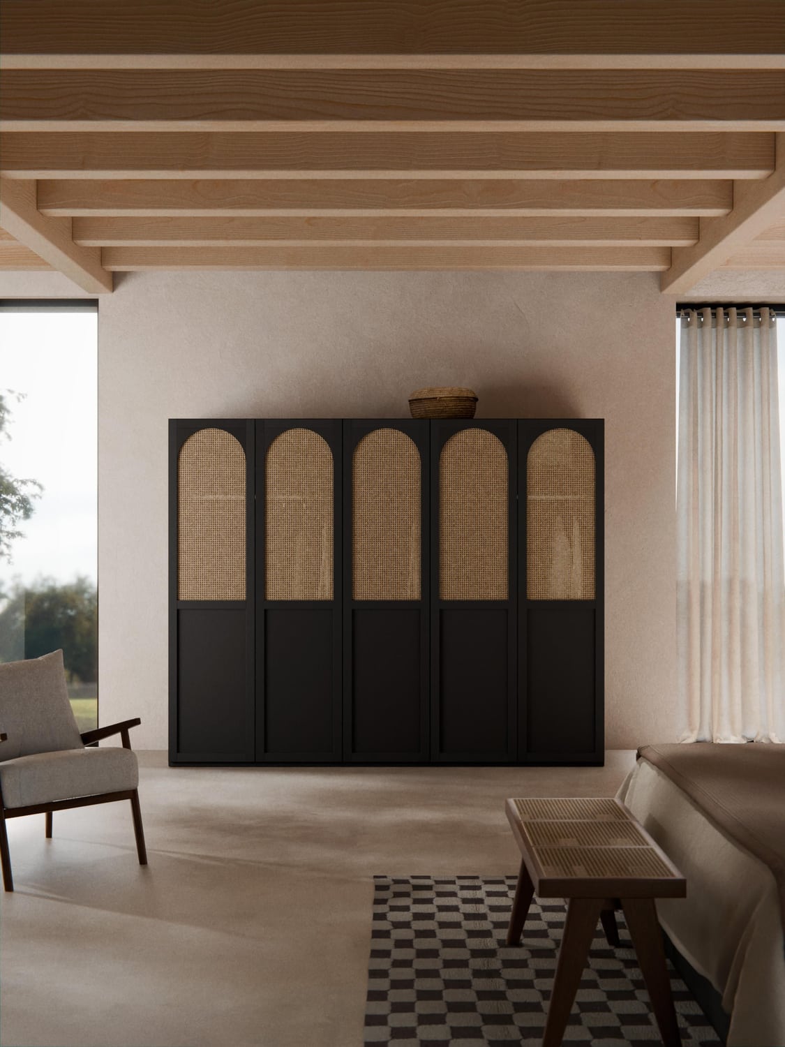 Jeanne Modular Hinged-Door Wardrobe, 250 cm Width, in various sizes — Anthracite