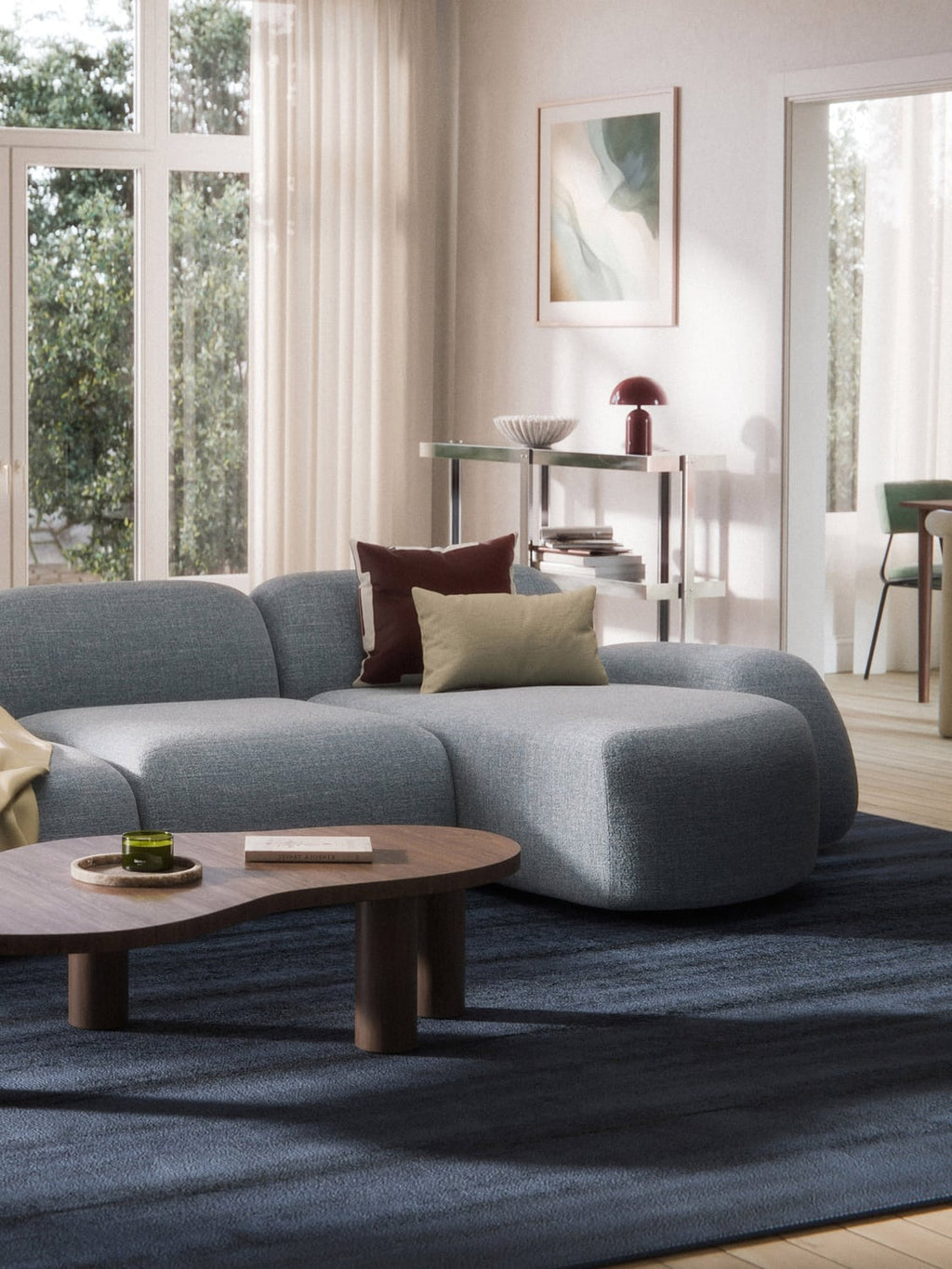 Wolke Bouclé-Chaise-Corner Module — Light Grey