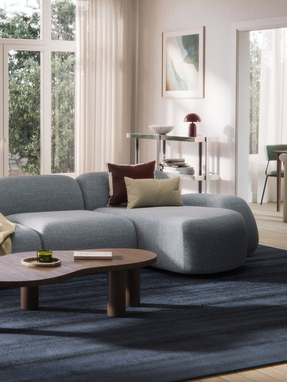 Wolke Bouclé-Chaise-Corner Module — Light Grey
