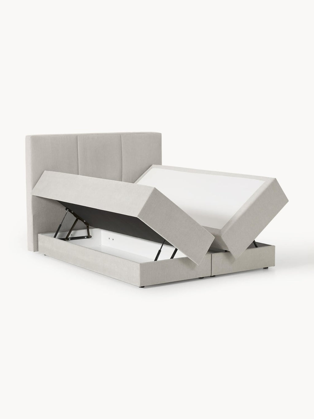 Oberon Box-Spring Bed with Storage — Light Grey