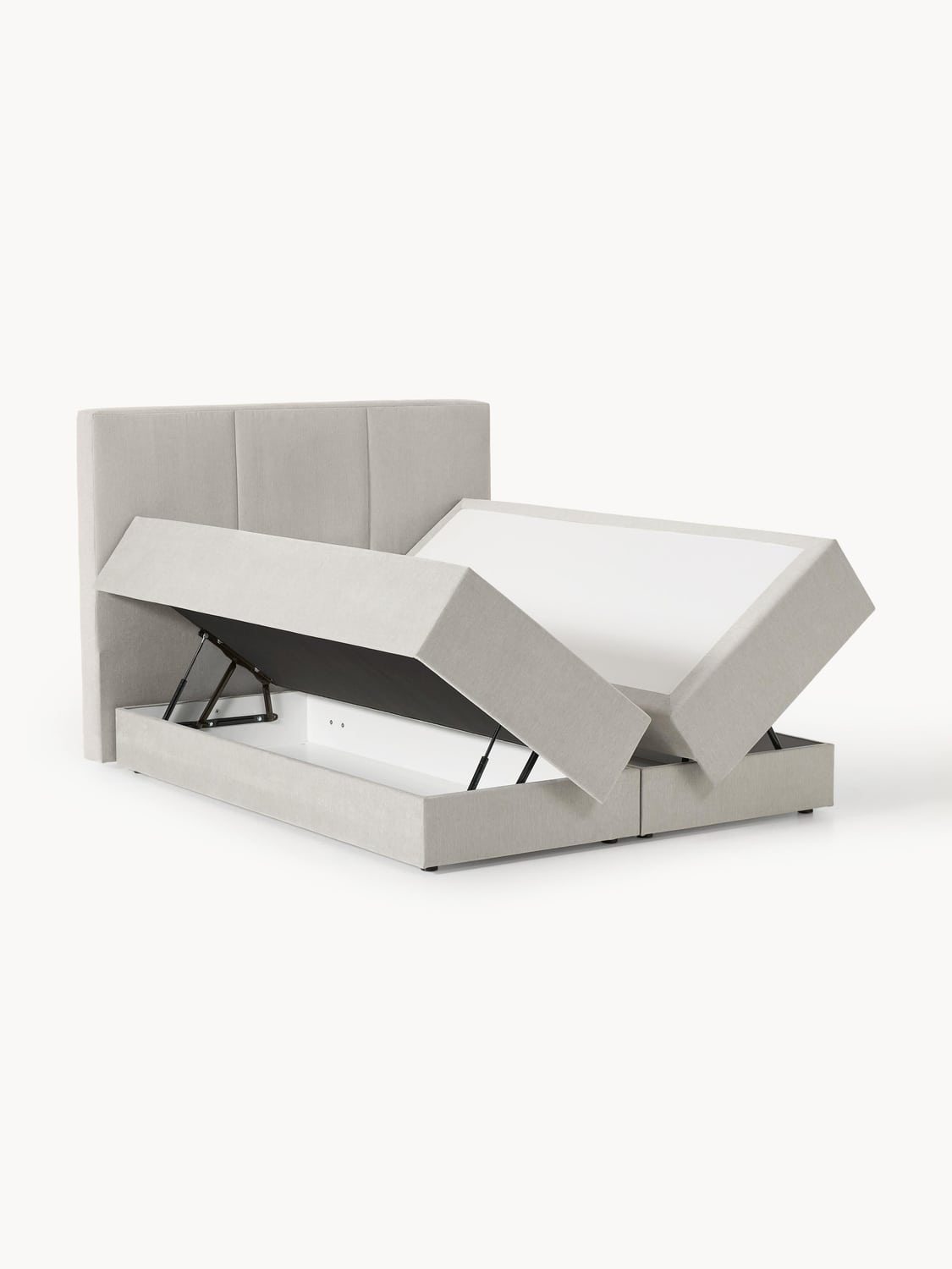 Oberon Box-Spring Bed with Storage — Light Grey