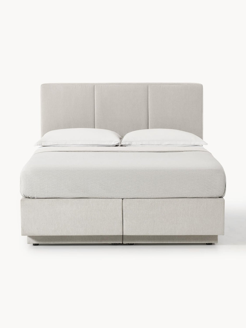 Oberon Box-Spring Bed with Storage — Light Grey