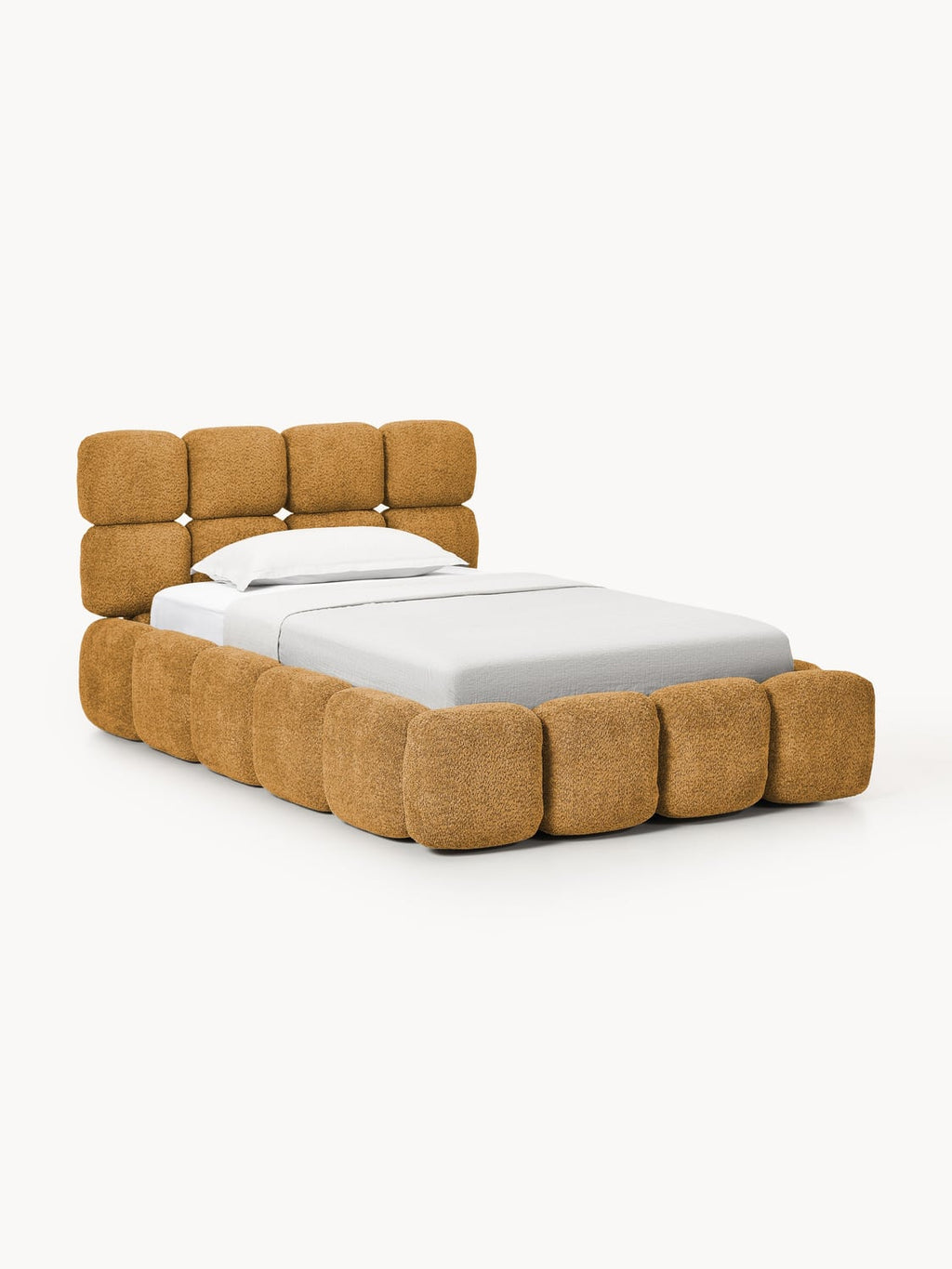 Tayla Single Bed in Teddy Bouclé — Warm Grey