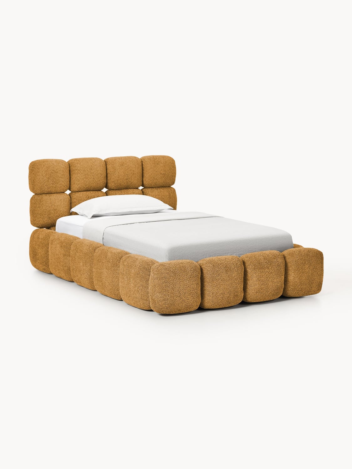 Tayla Single Bed in Teddy Bouclé — Warm Grey