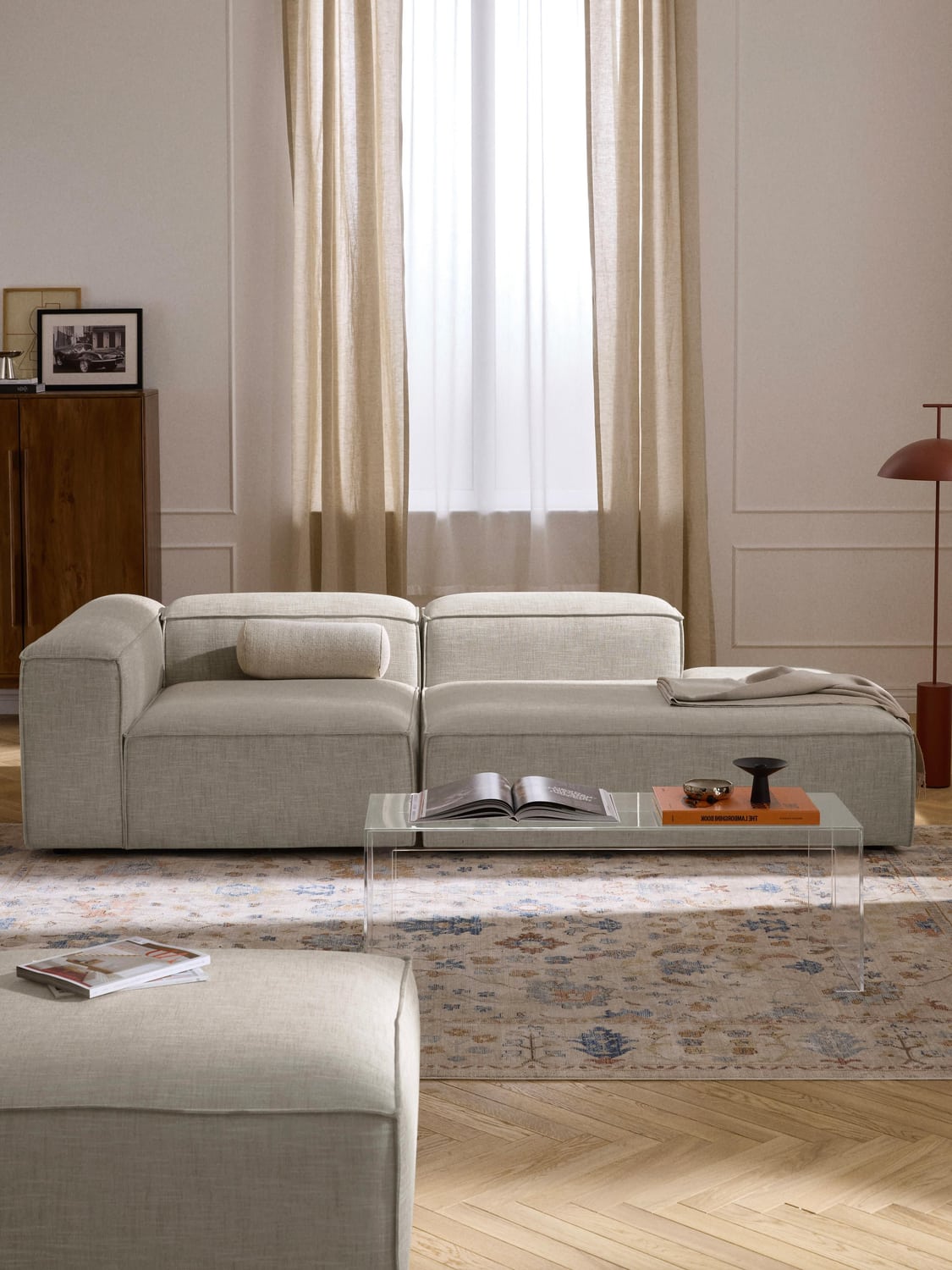 Lennon Ottoman Module in Linen Blend — Oatmeal