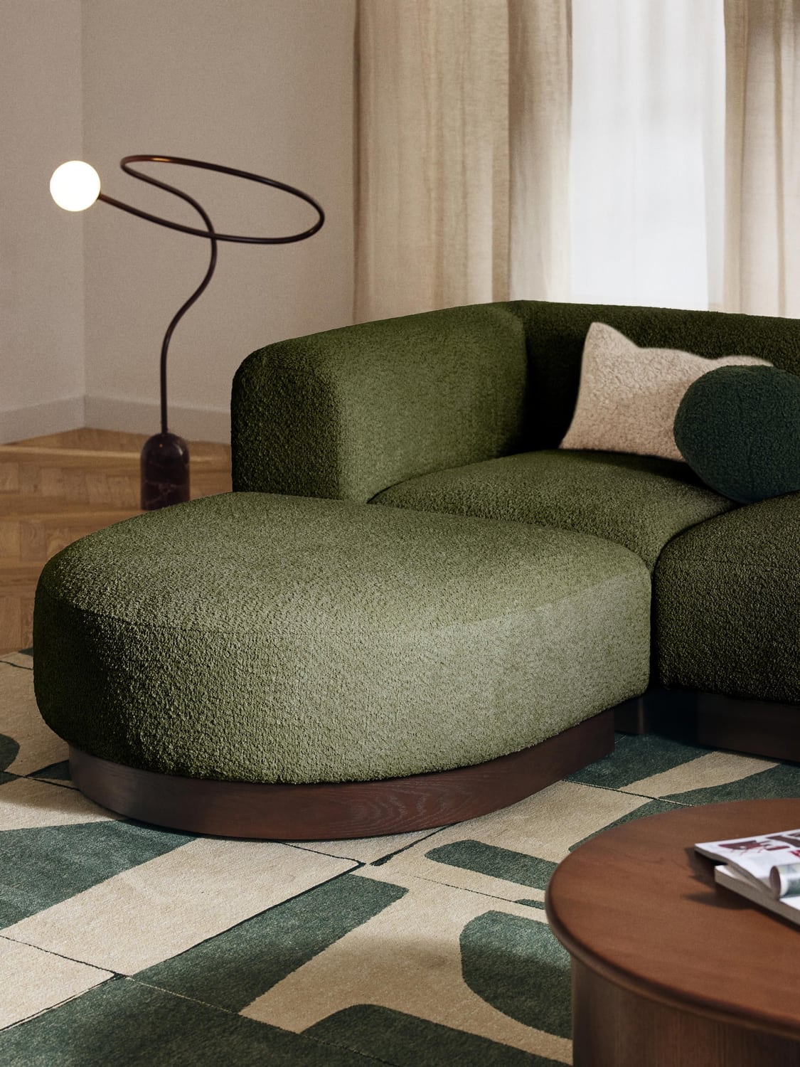 Natalie Sofa Ottoman in Teddy Bouclé — Olive