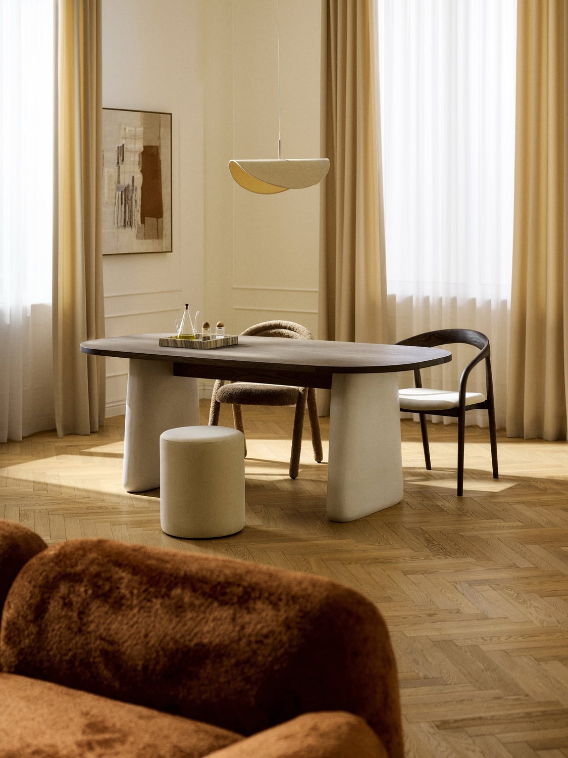 Dune Oval Dining Table in Oak, in various sizes — Sand Beige