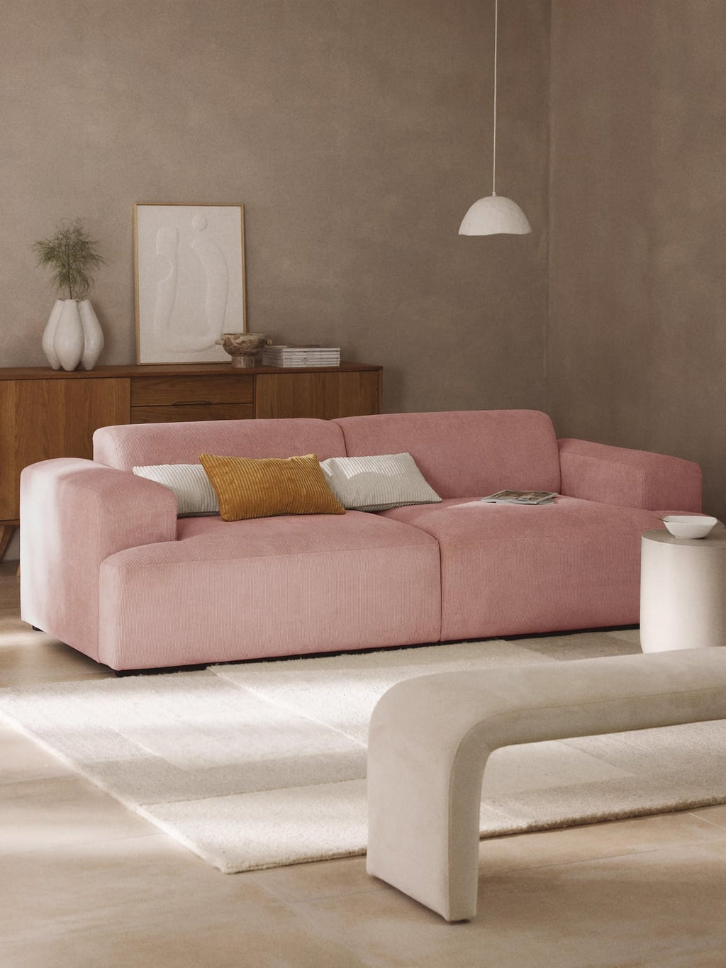 Melva Corduroy-Sofa (3-seater) — Pink