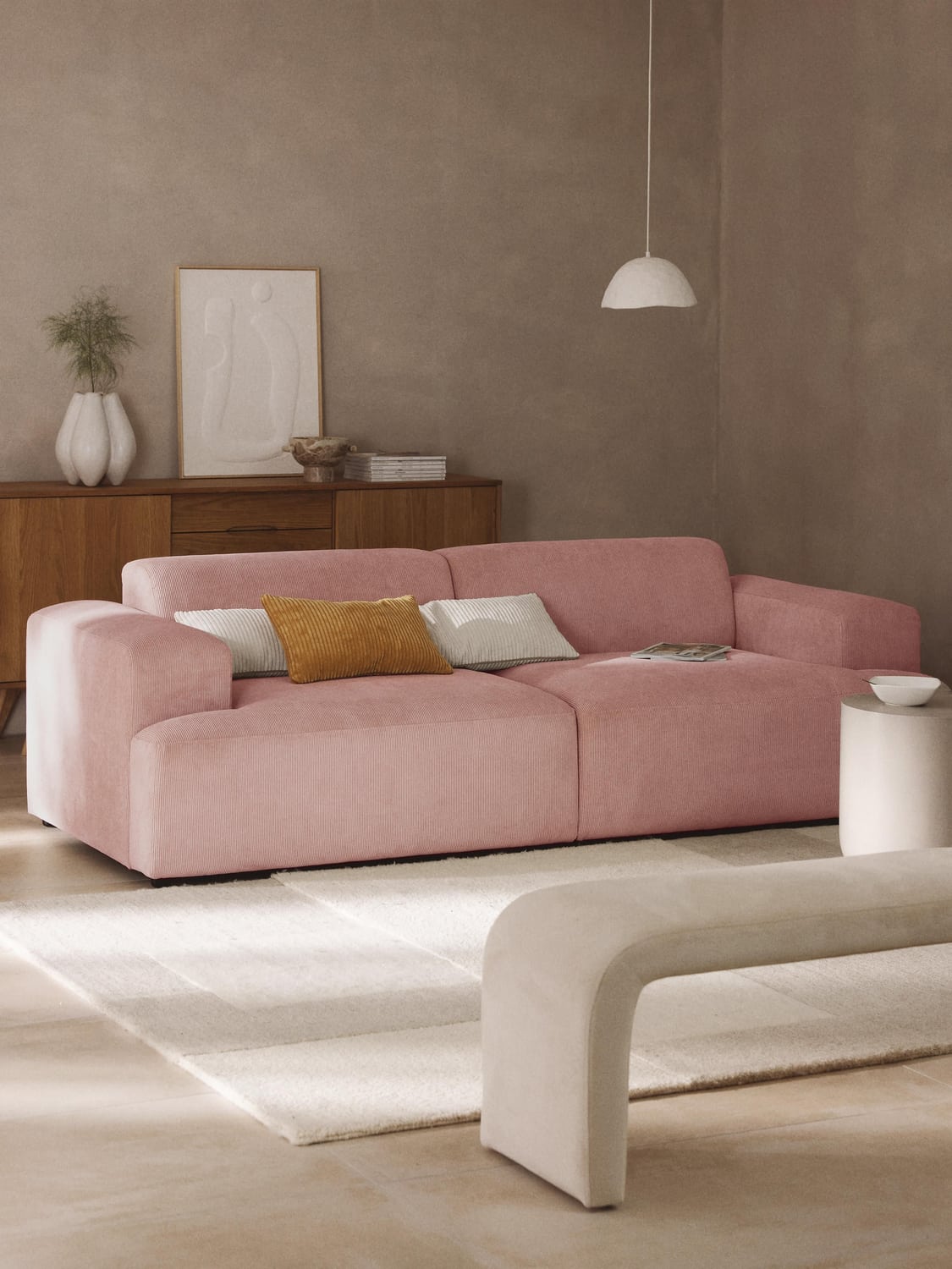 Melva Corduroy-Sofa (3-seater) — Pink