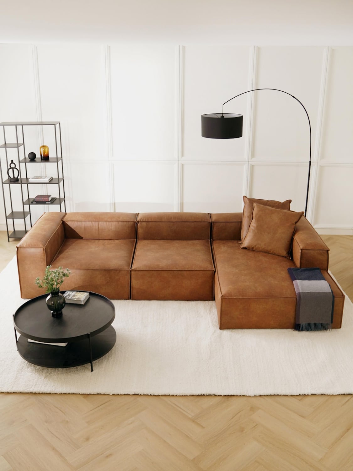 Lennon Modular Corner Sofa (4-seater) in Leather — Terracotta