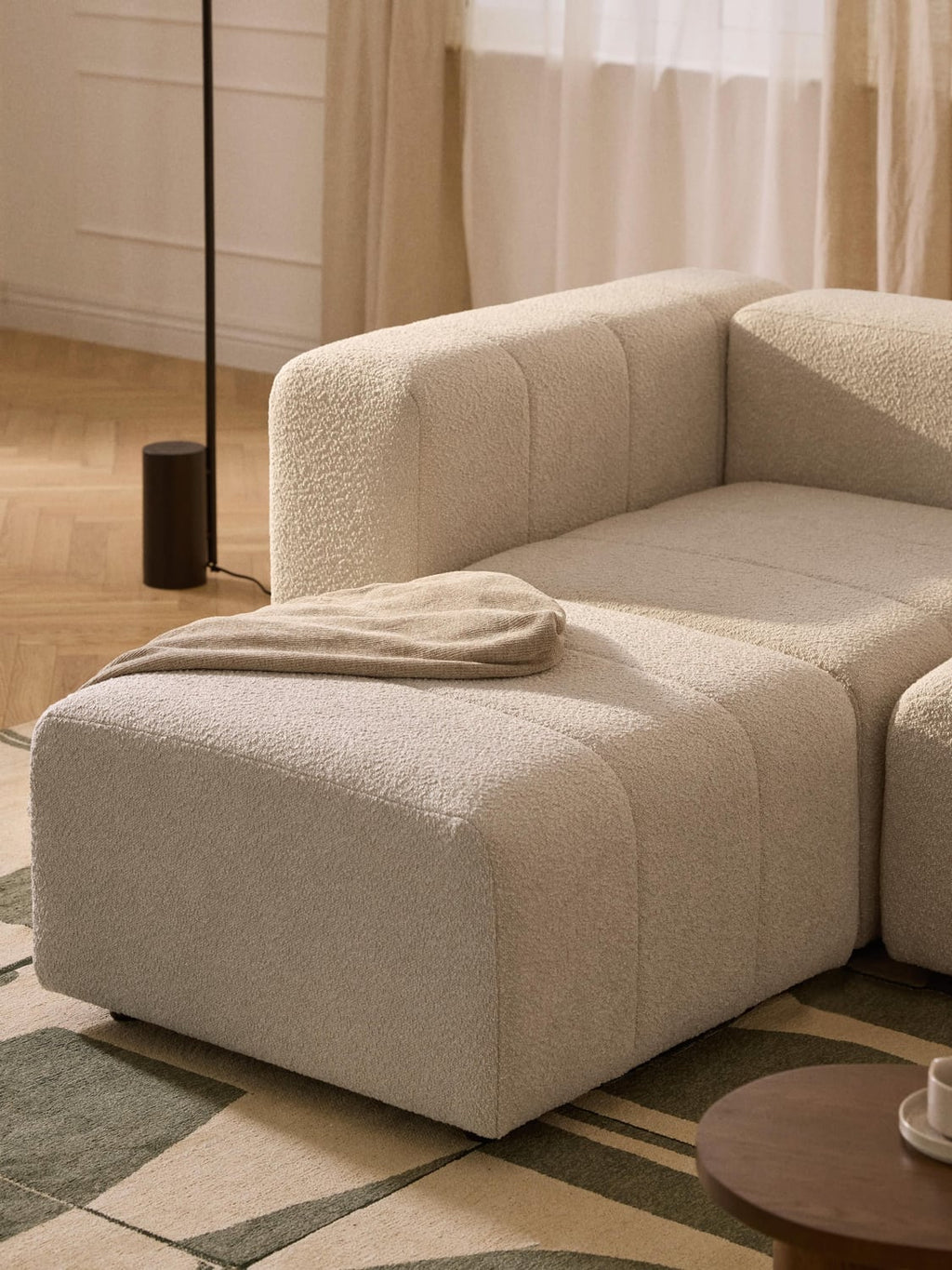 Lena Bouclé Sofa Ottoman — Beige