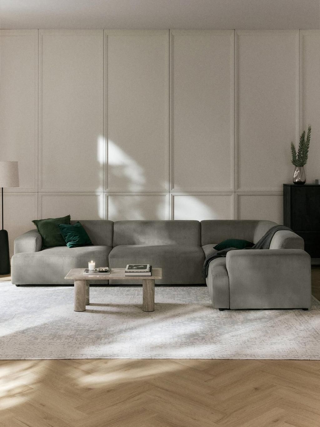 Melva Large Corduroy Corner Sofa (4-seater) — Sage