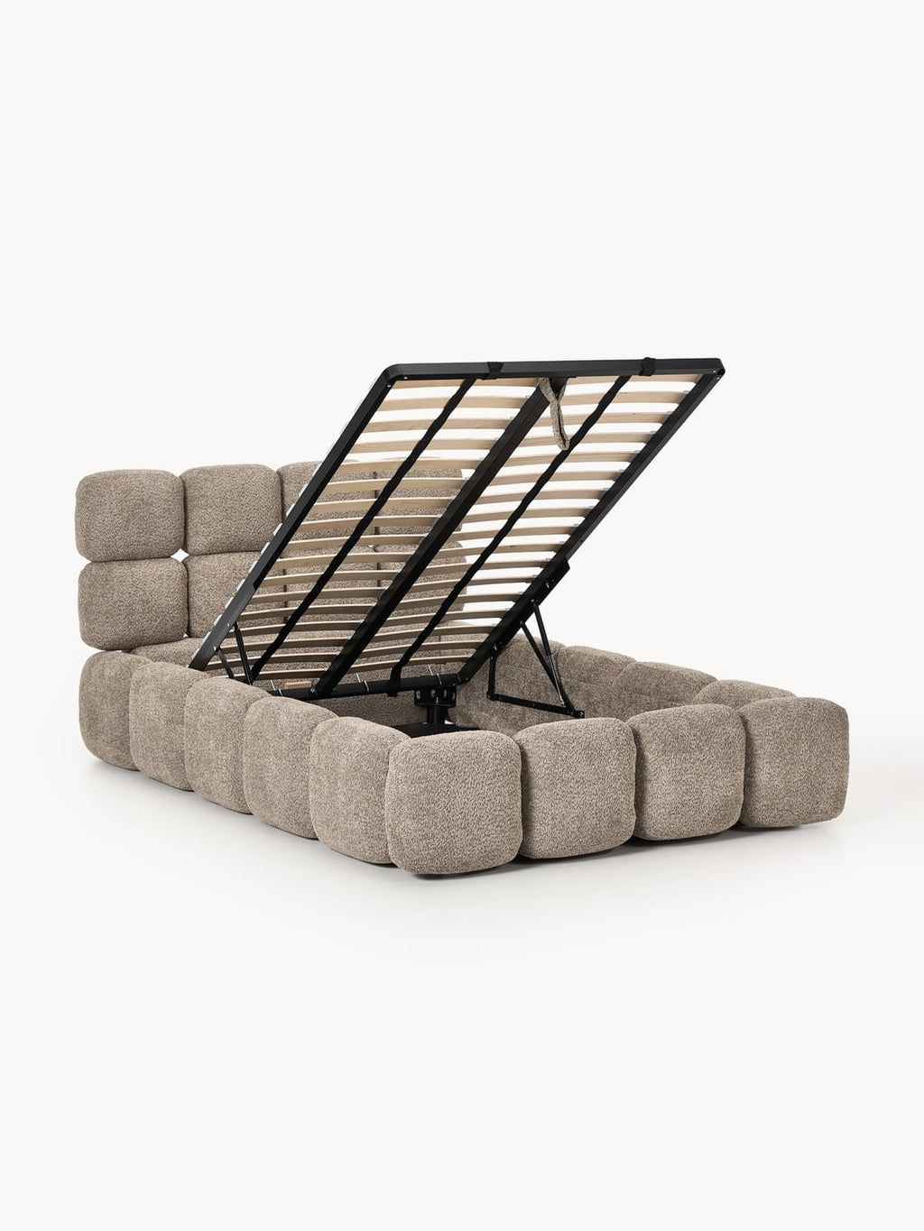 Tayla Single Bed with Storage in Teddy Bouclé — Oatmeal