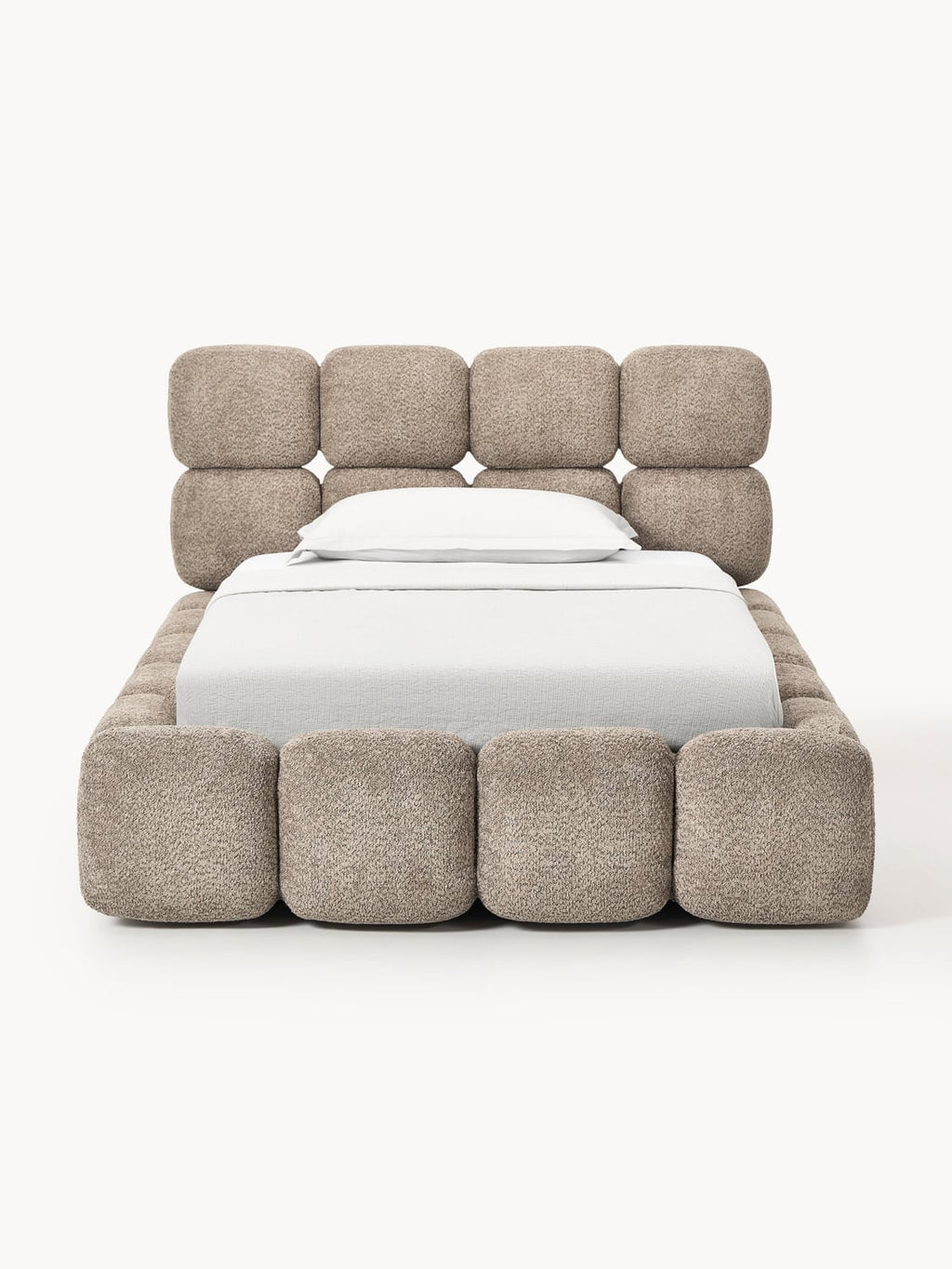 Tayla Single Bed with Storage in Teddy Bouclé — Oatmeal