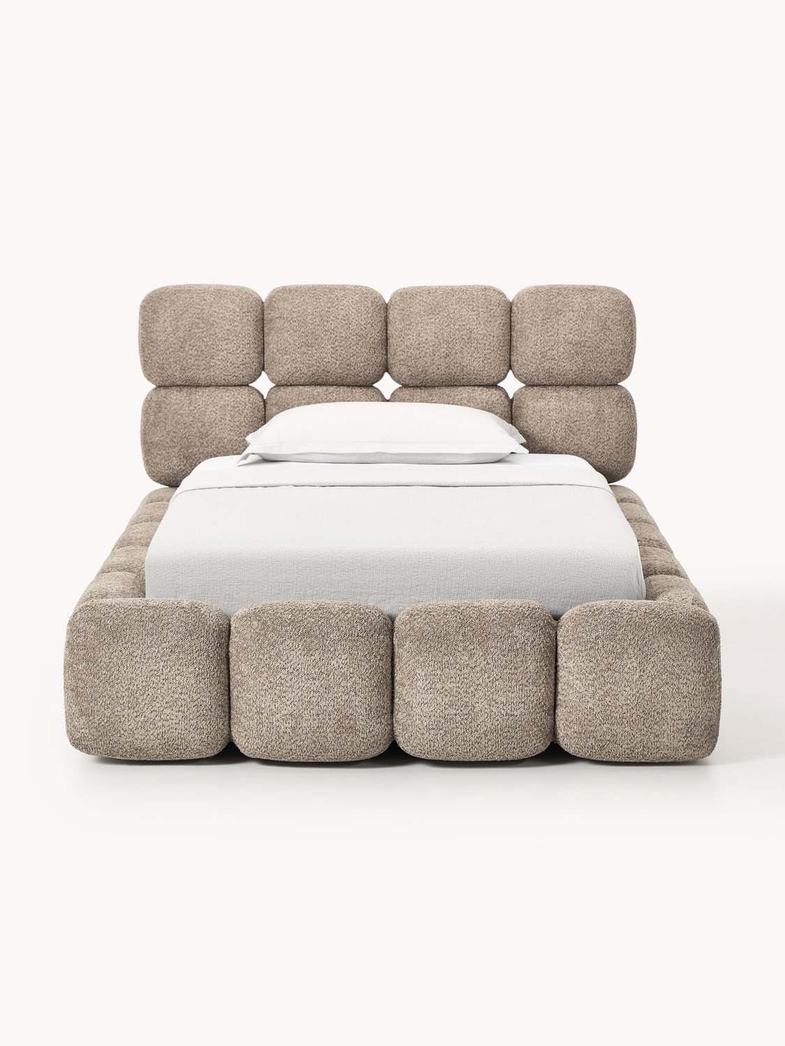 Tayla Single Bed with Storage in Teddy Bouclé — Oatmeal