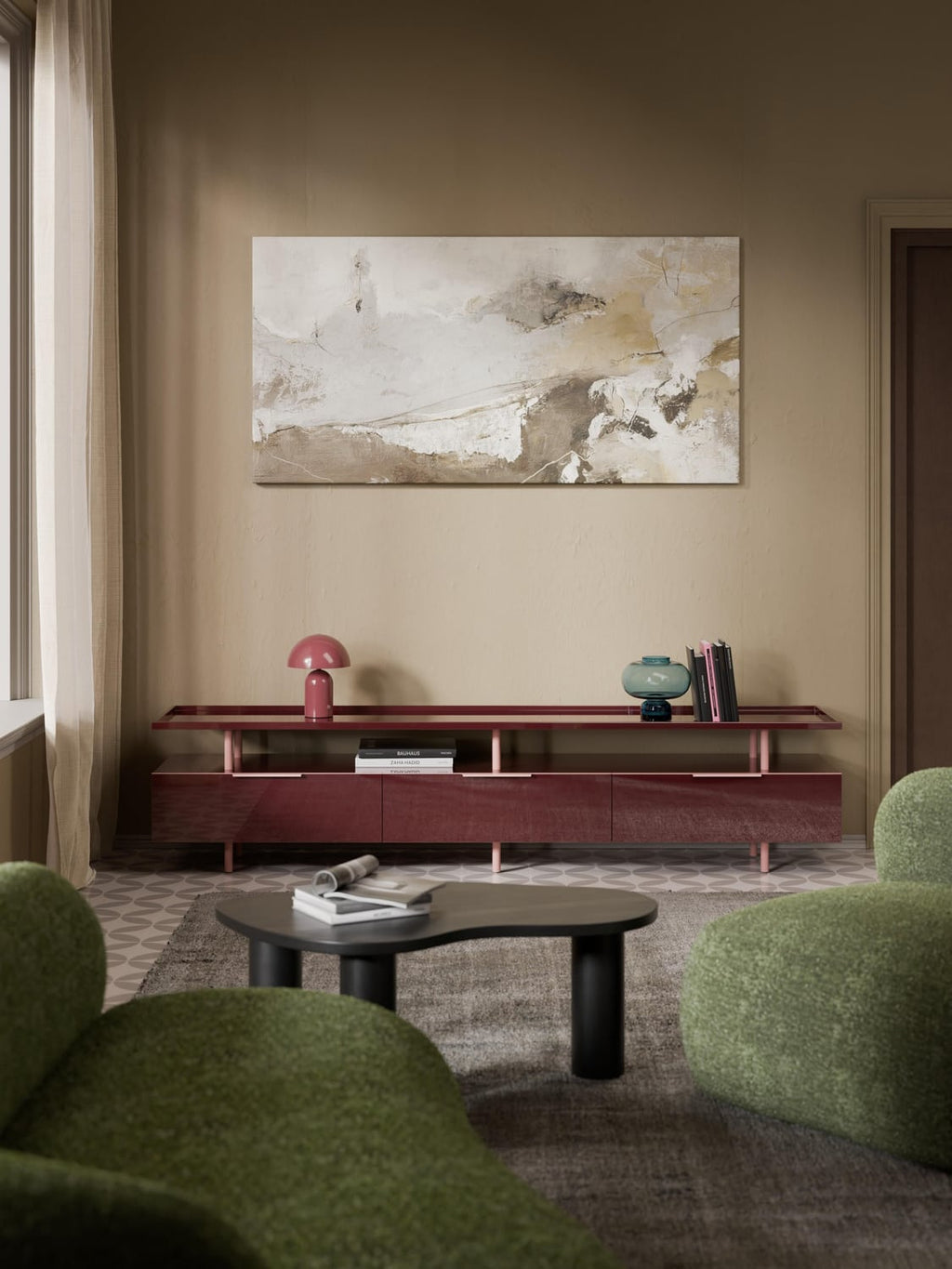 Lennie High-Gloss Lowboard — Taupe