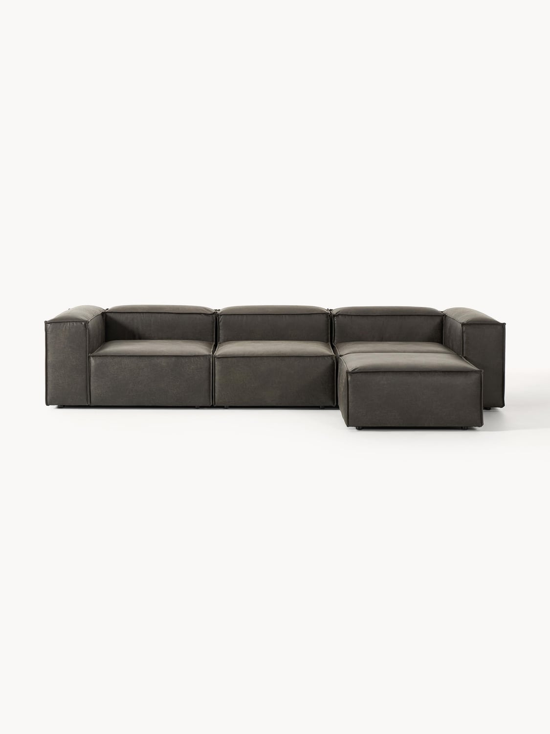 Lennon Modular Sofa (4-seater) in Leather with Ottoman (left/right) — Dark Grey
