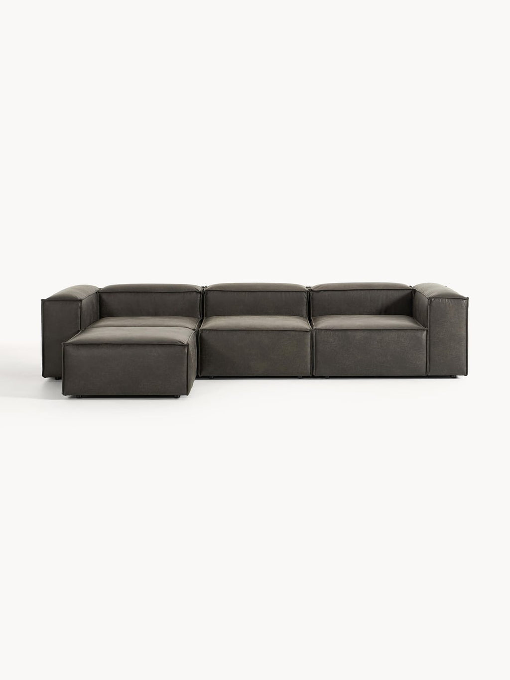 Lennon Modular Sofa (4-seater) in Leather with Ottoman (left/right) — Dark Grey