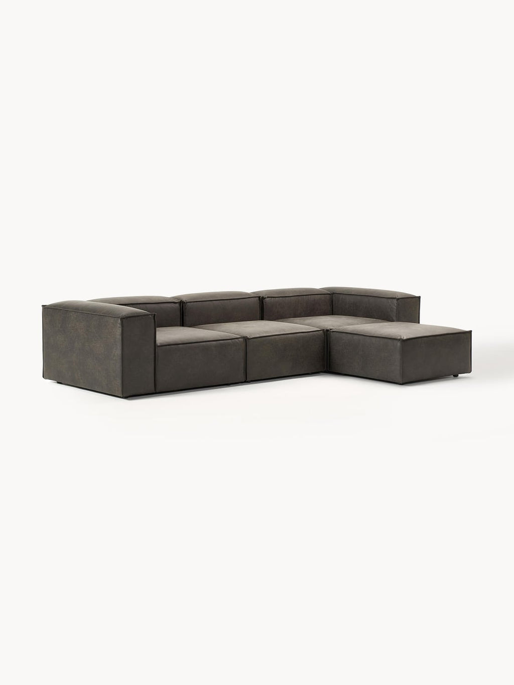 Lennon Modular Sofa (4-seater) in Leather with Ottoman (left/right) — Dark Grey