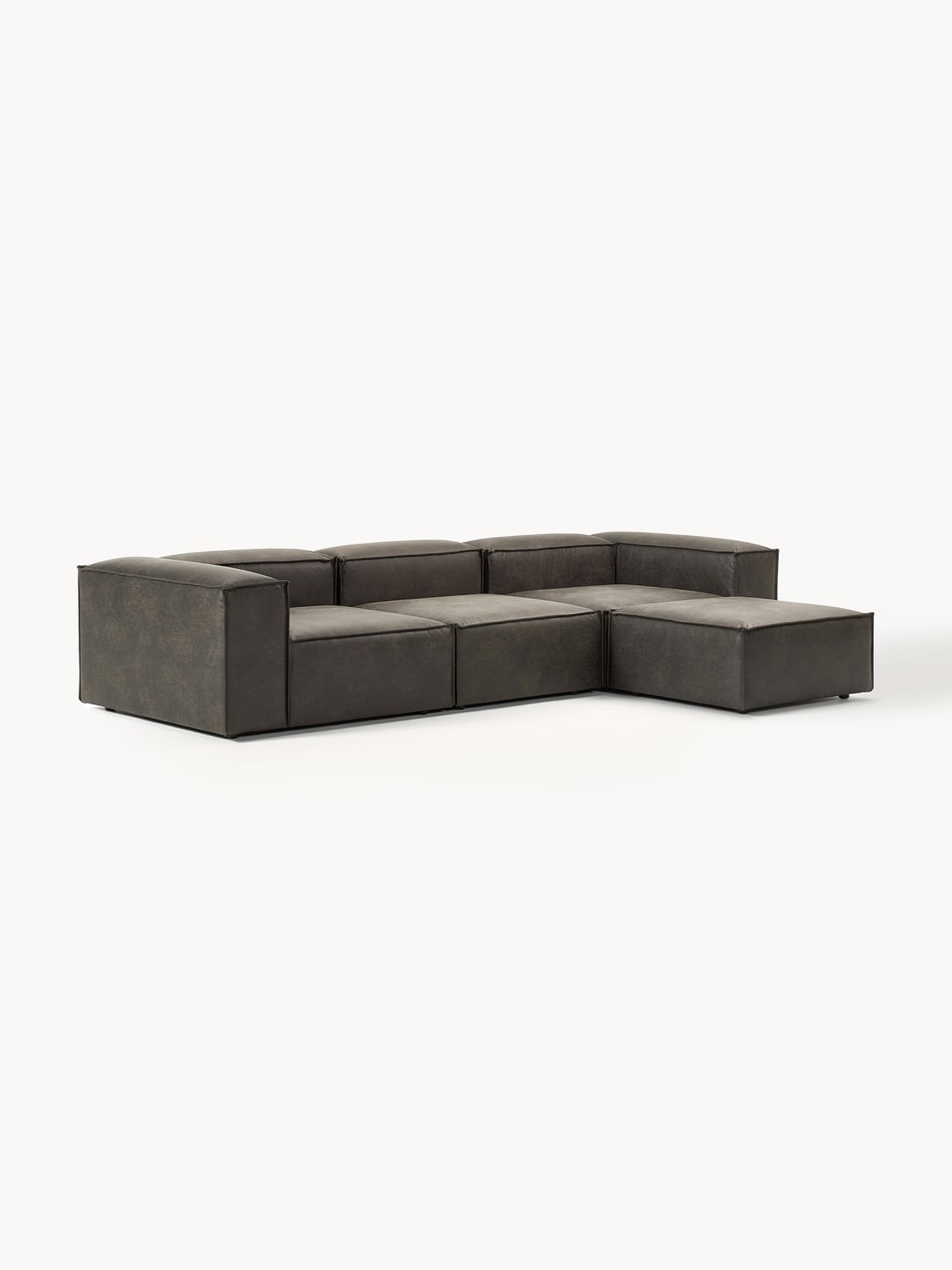 Lennon Modular Sofa (4-seater) in Leather with Ottoman (left/right) — Dark Grey