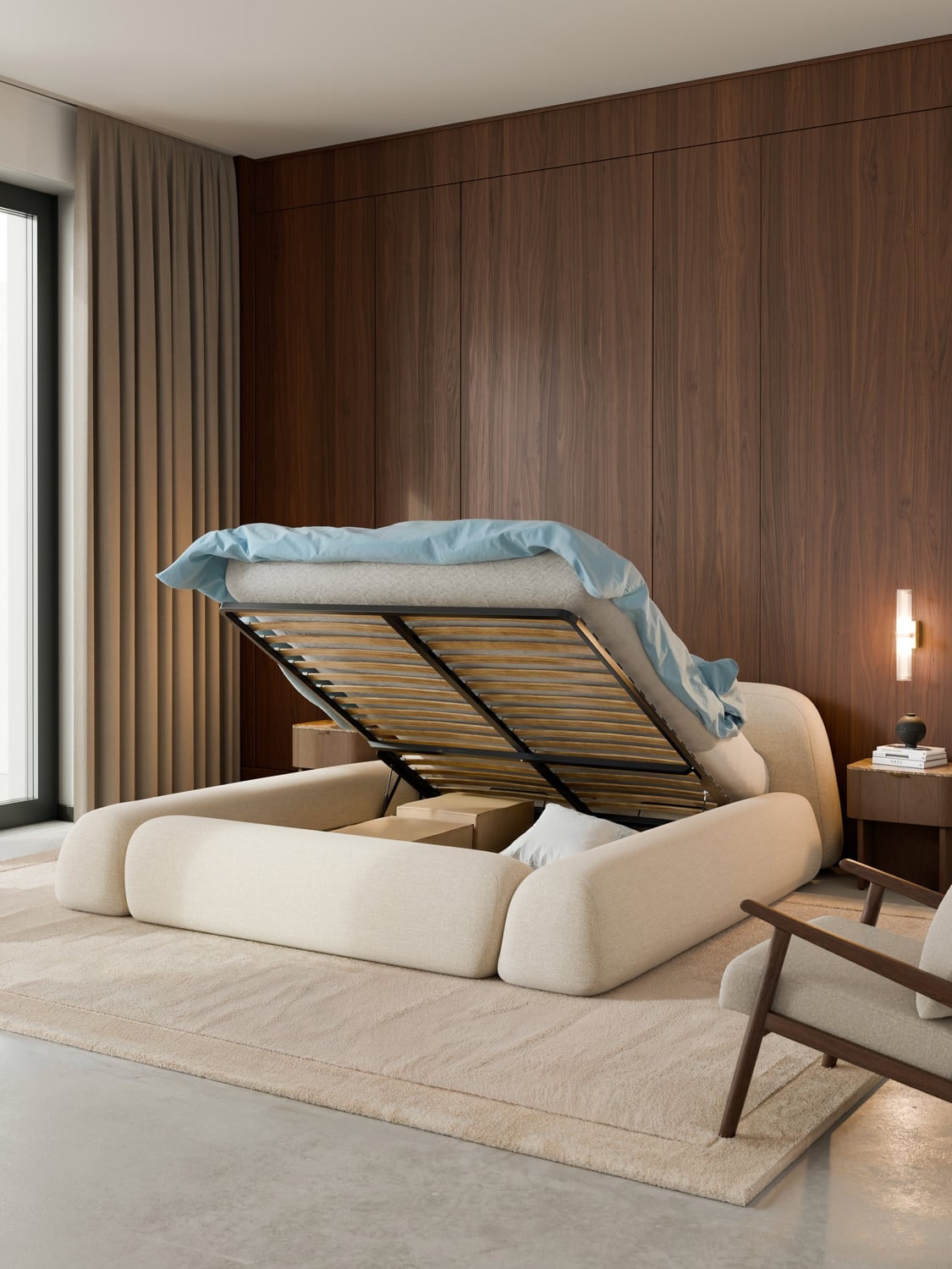 Wolke Bouclé Upholstered Bed with Storage — Off-White