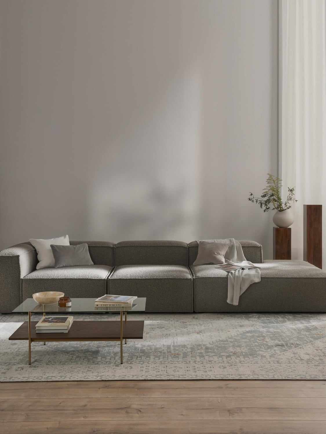 Lennon Modular XL Ottoman in Bouclé — Dark Grey