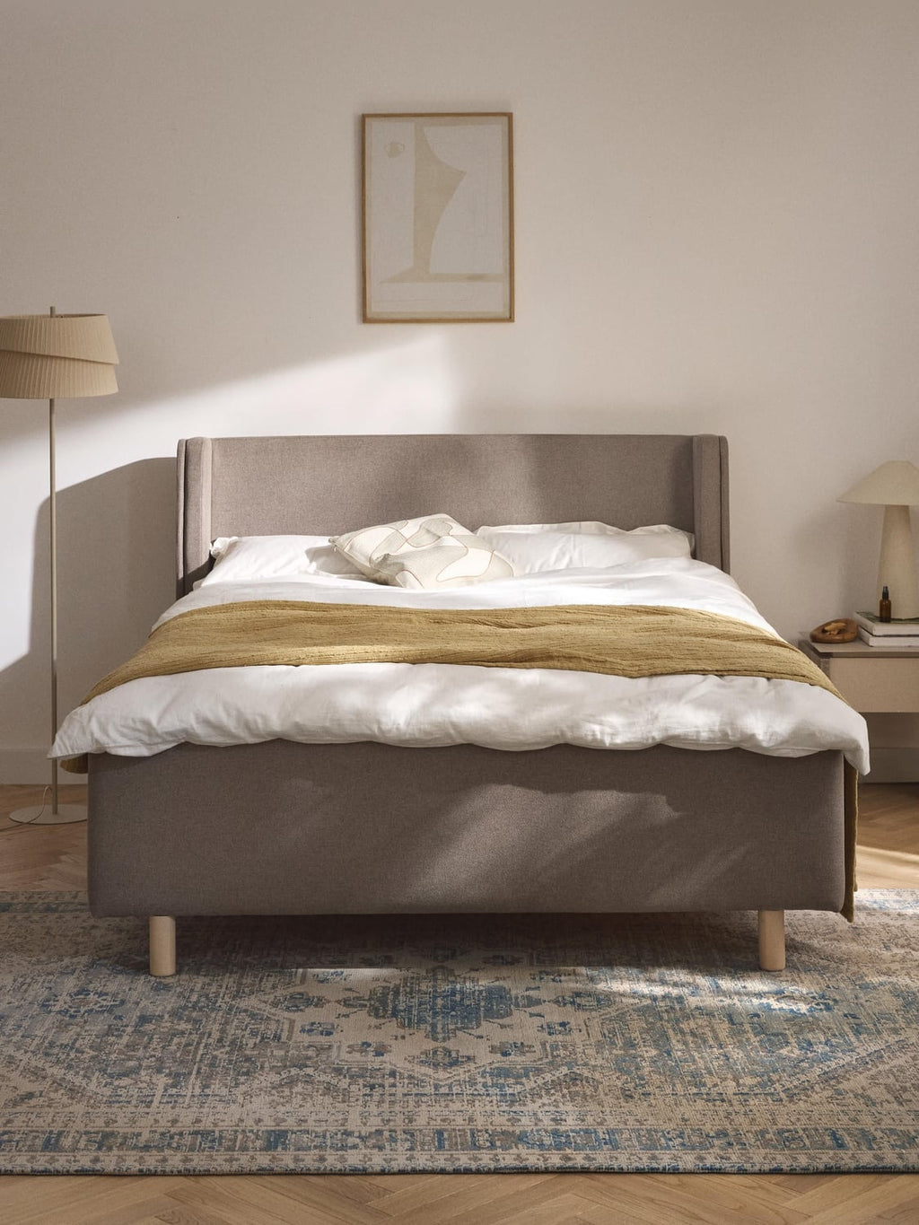 Arche Upholstered Bed with Drawers — Sage