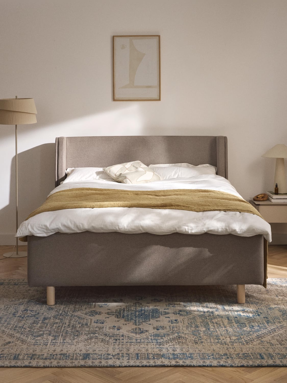 Arche Upholstered Bed with Drawers — Sage