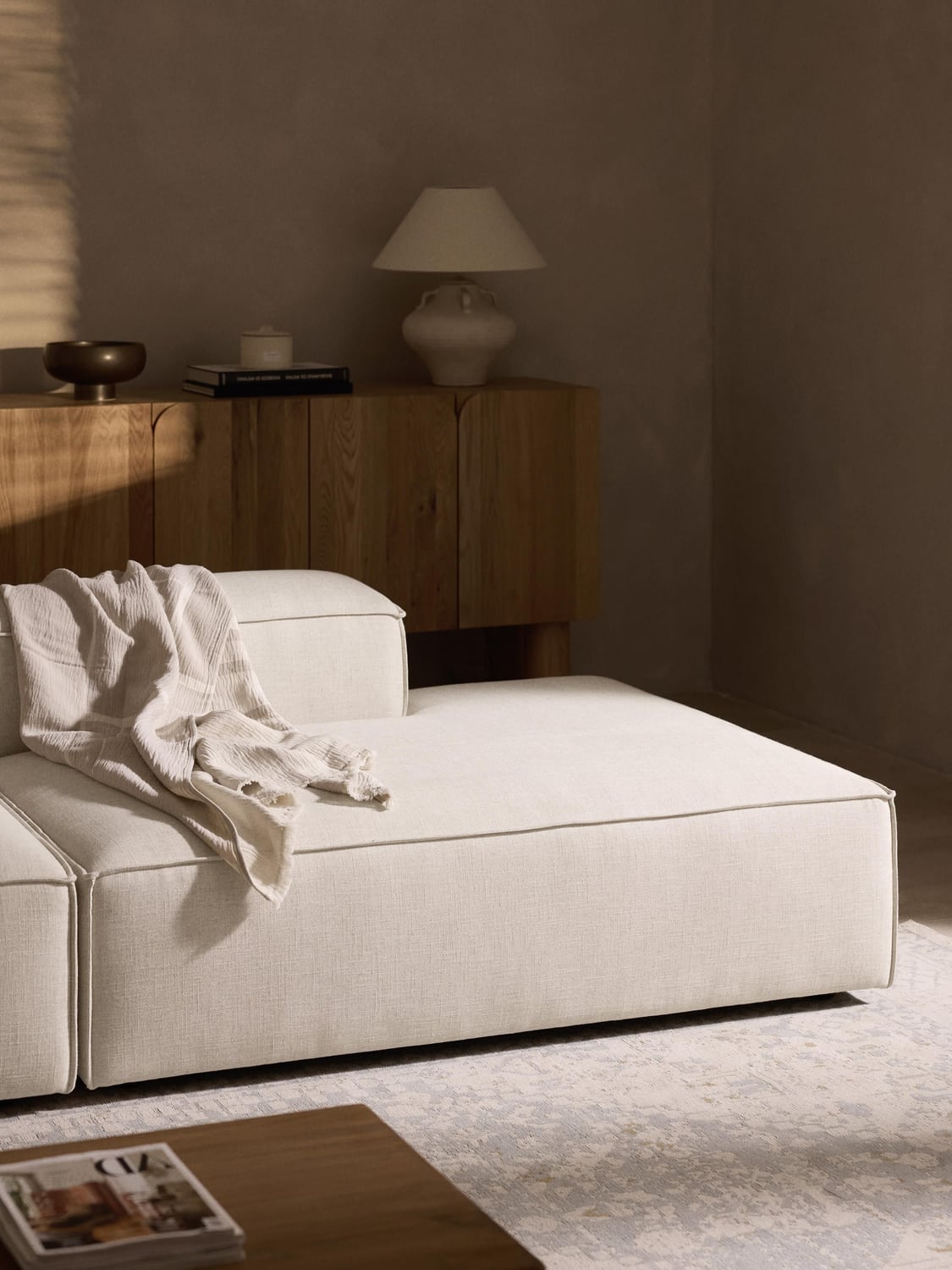 Lennon Ottoman Module in Linen Blend — Off-White