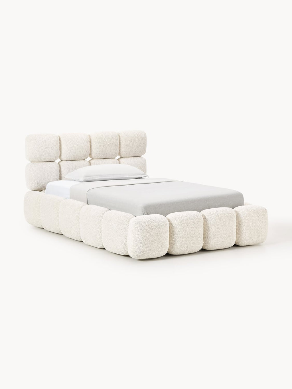 Tayla Single Bed with Storage in Teddy Bouclé — Off-White