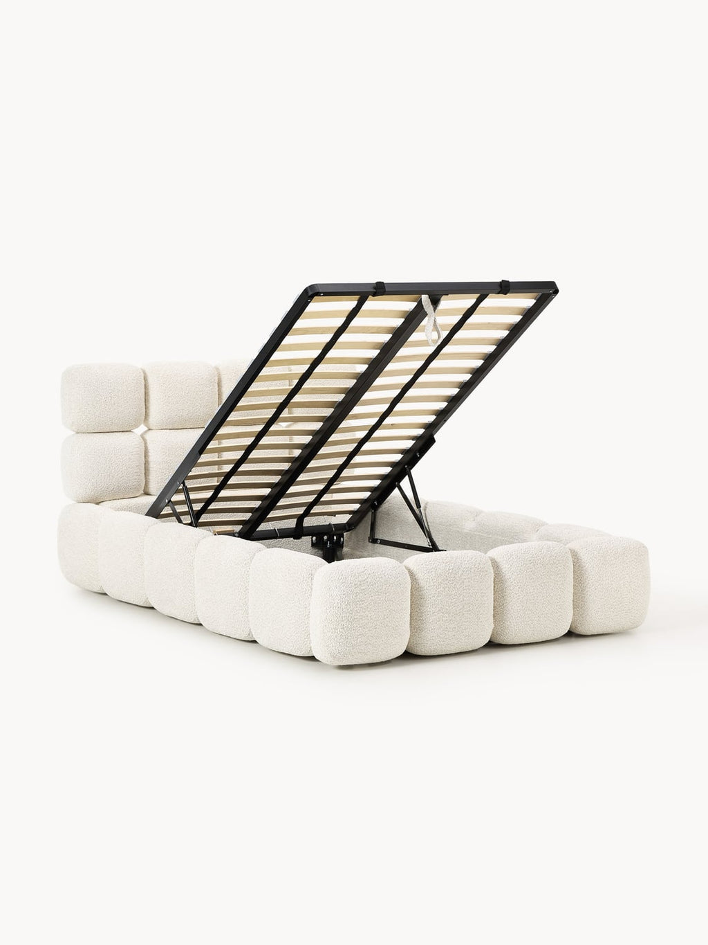 Tayla Single Bed with Storage in Teddy Bouclé — Off-White