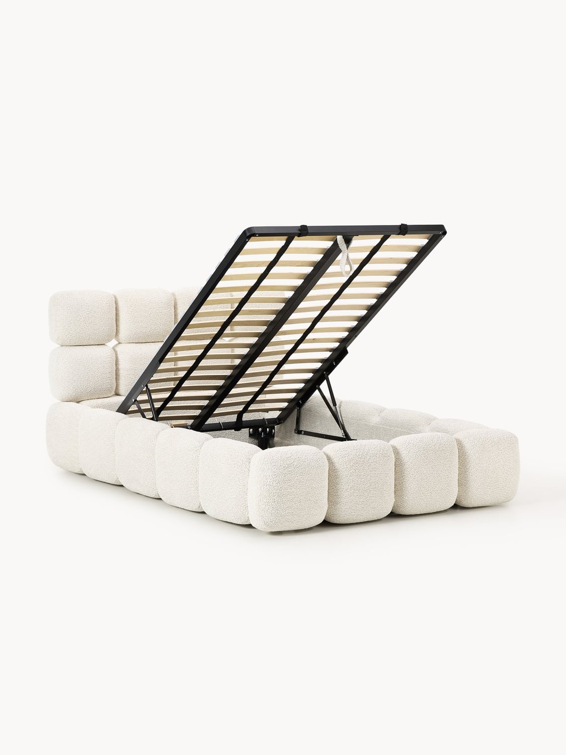 Tayla Single Bed with Storage in Teddy Bouclé — Off-White