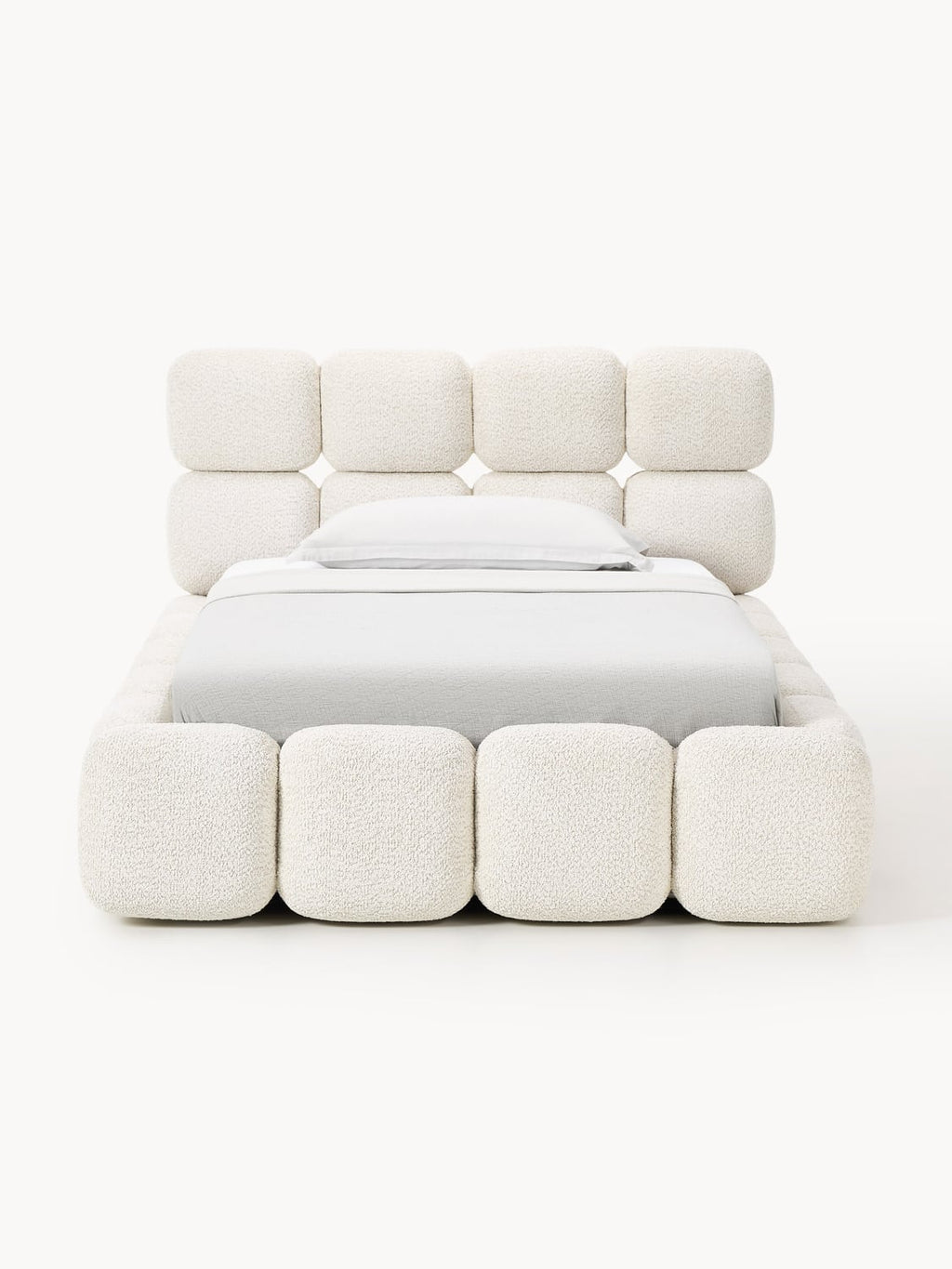 Tayla Single Bed with Storage in Teddy Bouclé — Off-White