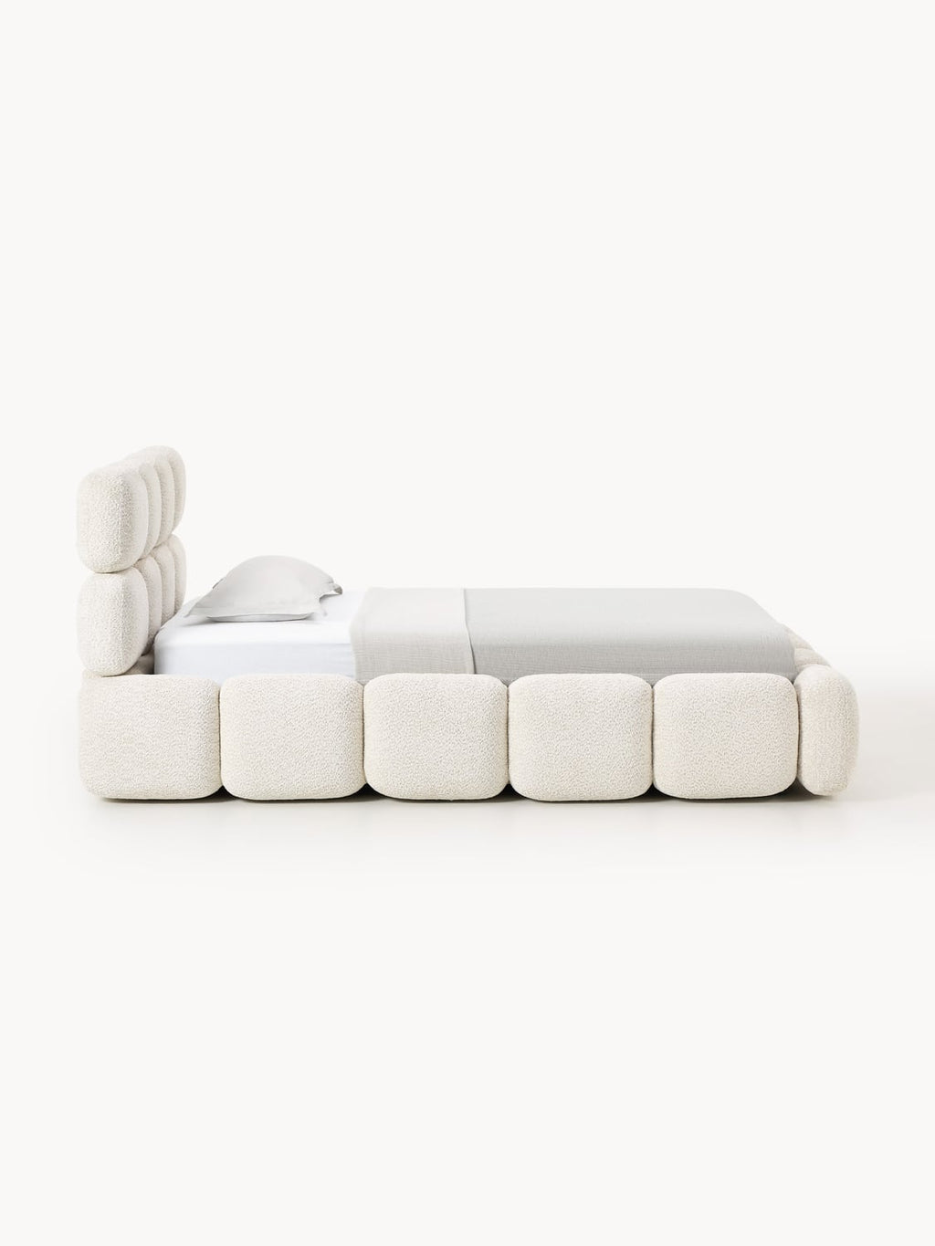 Tayla Single Bed with Storage in Teddy Bouclé — Off-White