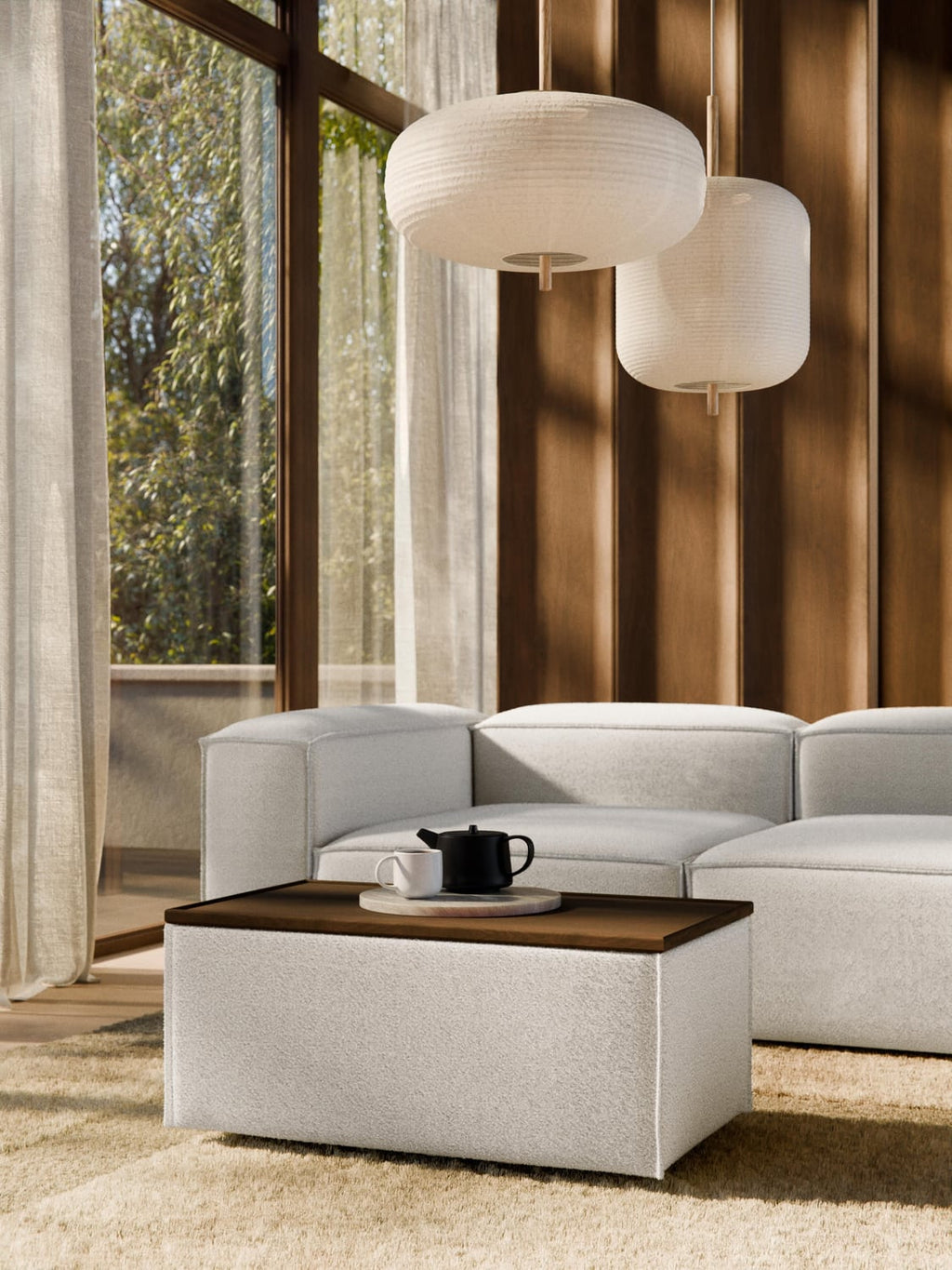 Lennon Sofa Ottoman in Bouclé with Storage — Oatmeal