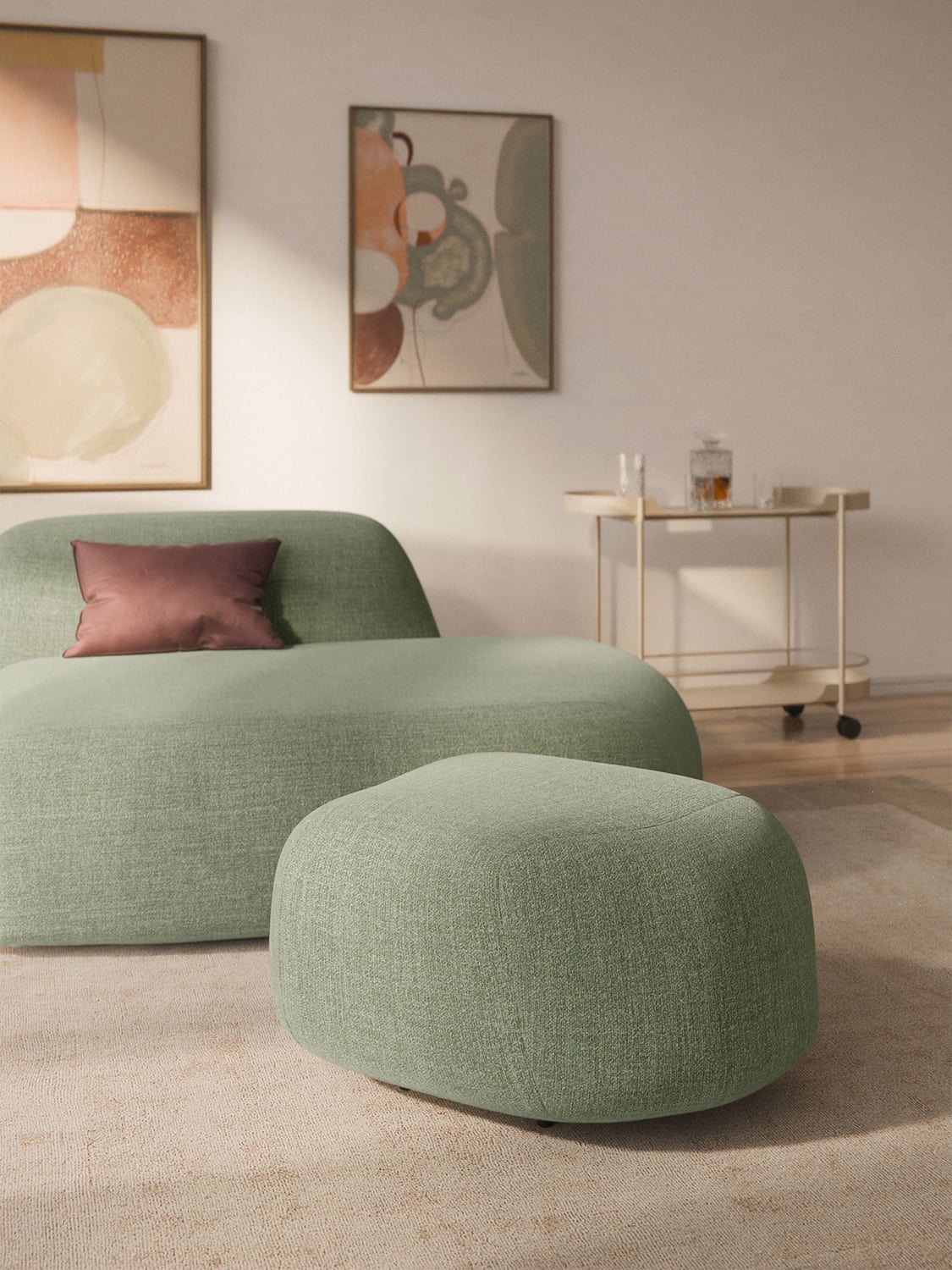 Wolke Oval Bouclé Sofa Ottoman — Oatmeal