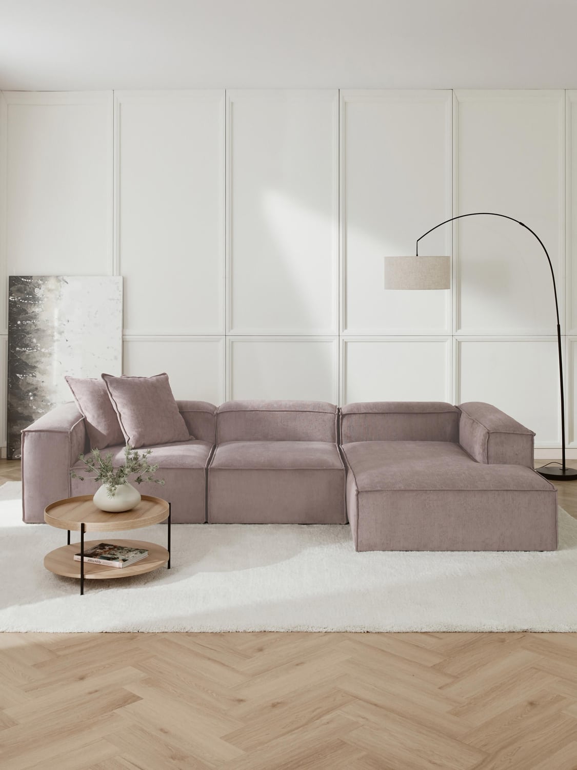 Lennon Modular Corner Sofa (4-seater) in Corduroy — Taupe