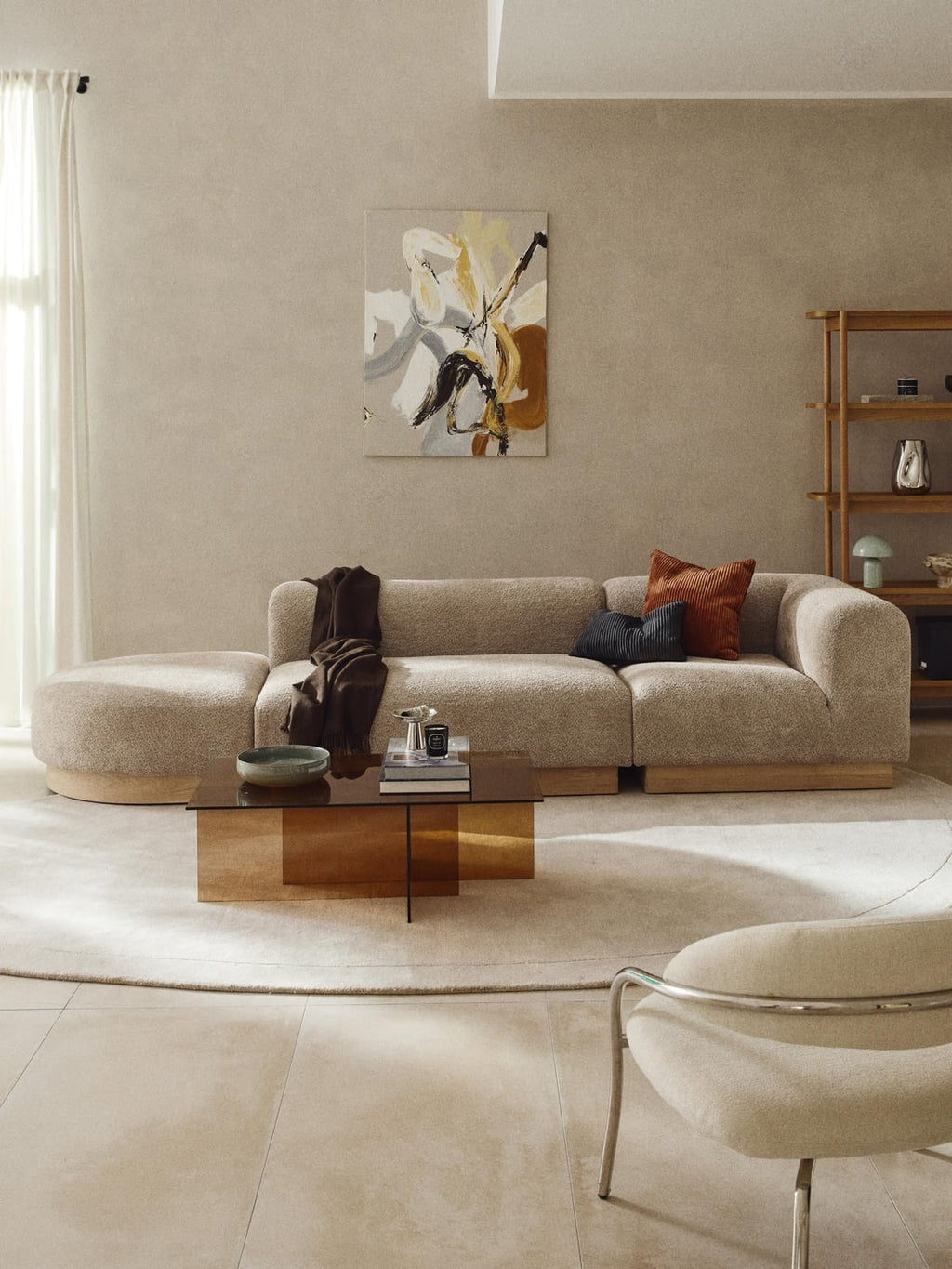 Natalie Modular Ottoman in Teddy Bouclé with Ottoman (left/right) — Oatmeal