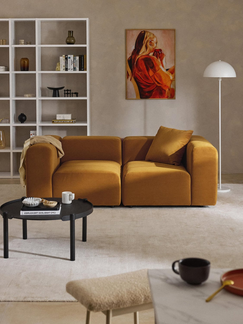 Lena Velvet-Corner Module — Cognac