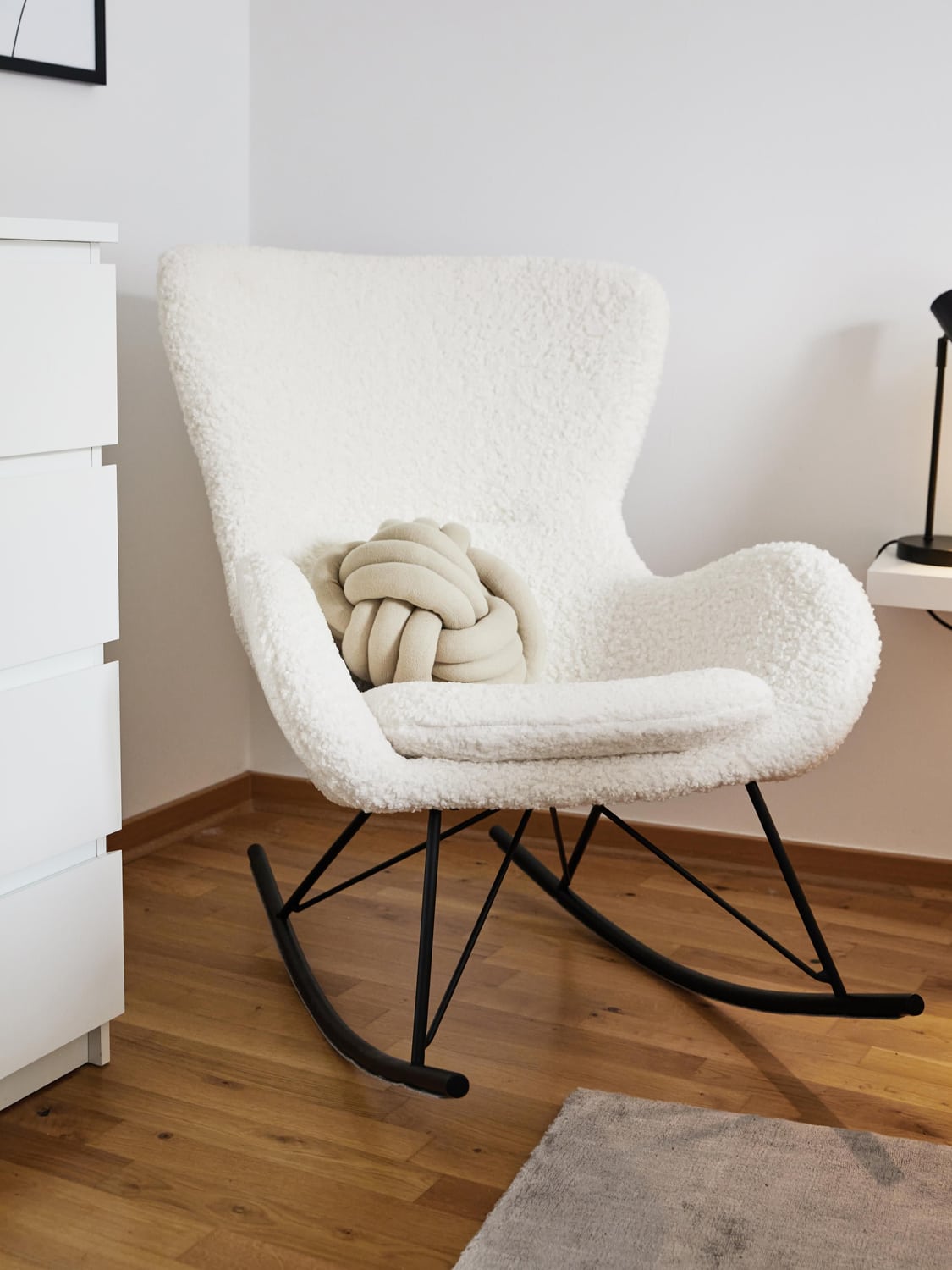 Wing Teddy Rocking Chair with Metal Legs — Light Grey