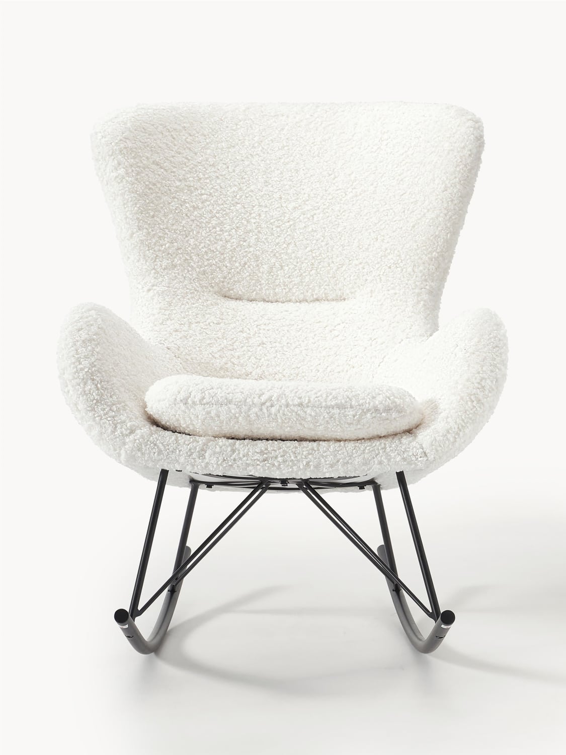 Wing Teddy Rocking Chair with Metal Legs — Light Grey