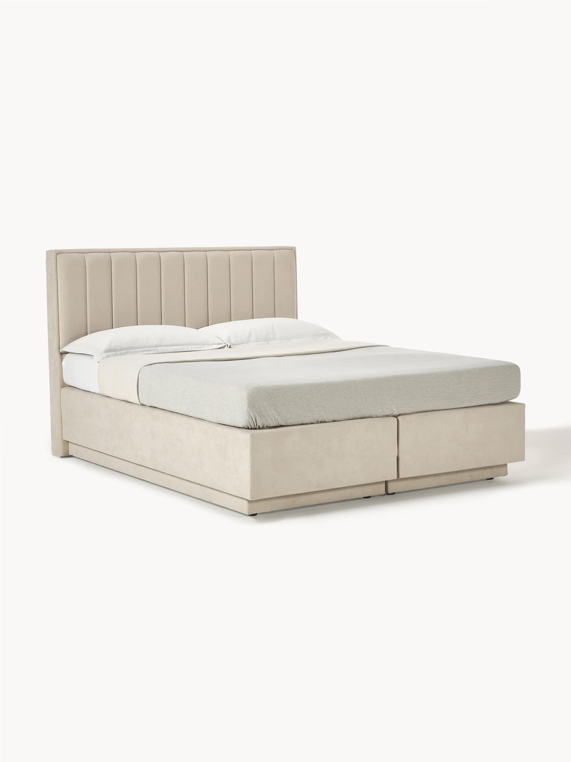 Livia Box-Spring Bed with Storage — Light Grey