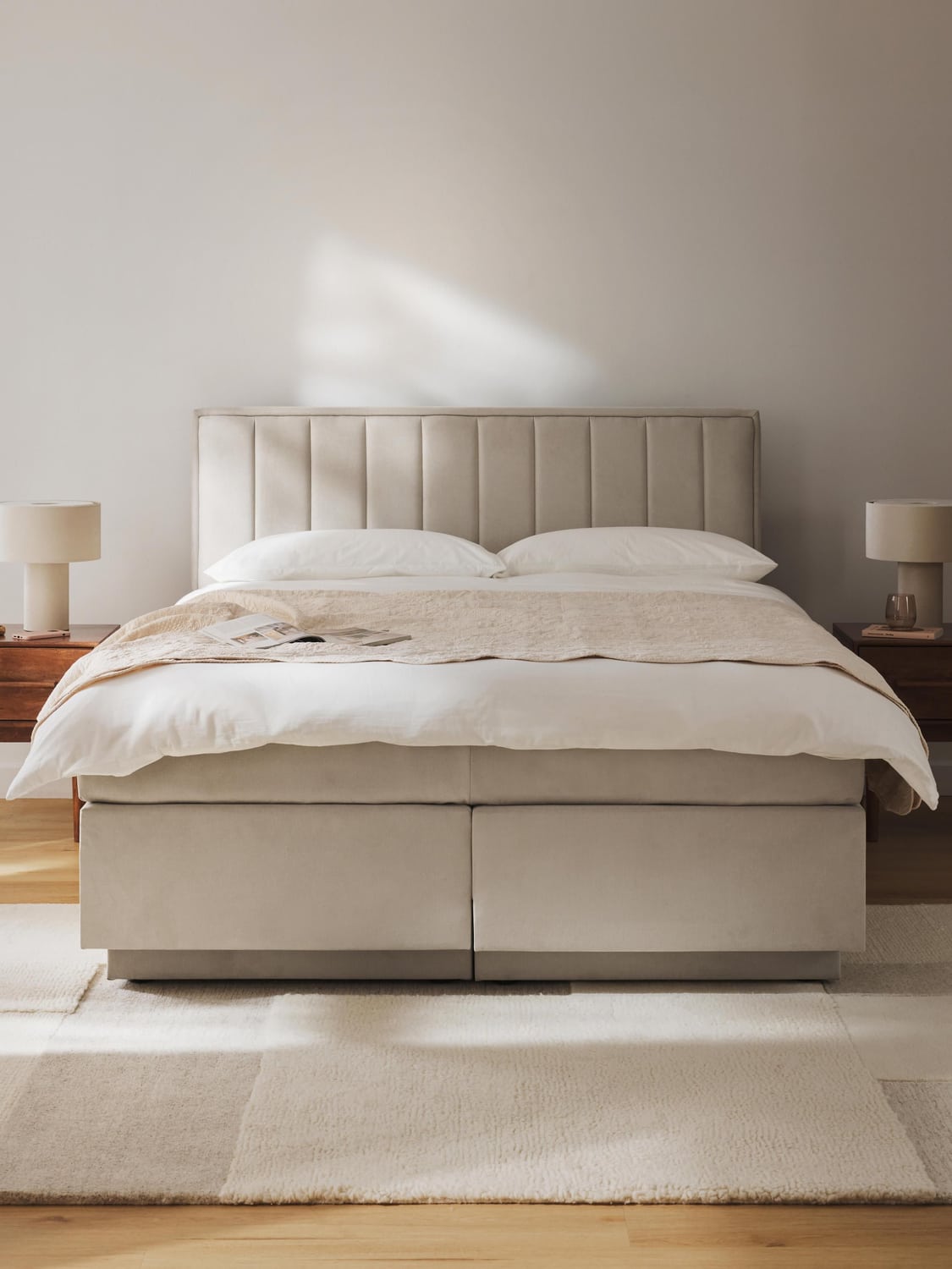 Livia Box-Spring Bed with Storage — Light Grey